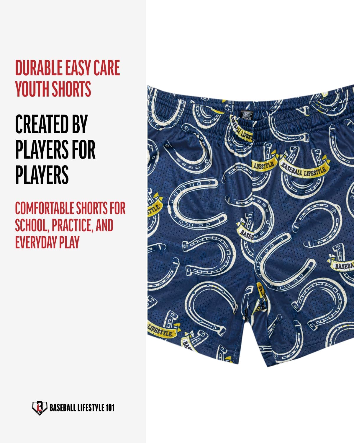 Baseball Lifestyle 101 Boy's Wild West Windup Mesh Shorts with Side Pockets and Elastic Waist, 5 in Inseam S-XL Sizes