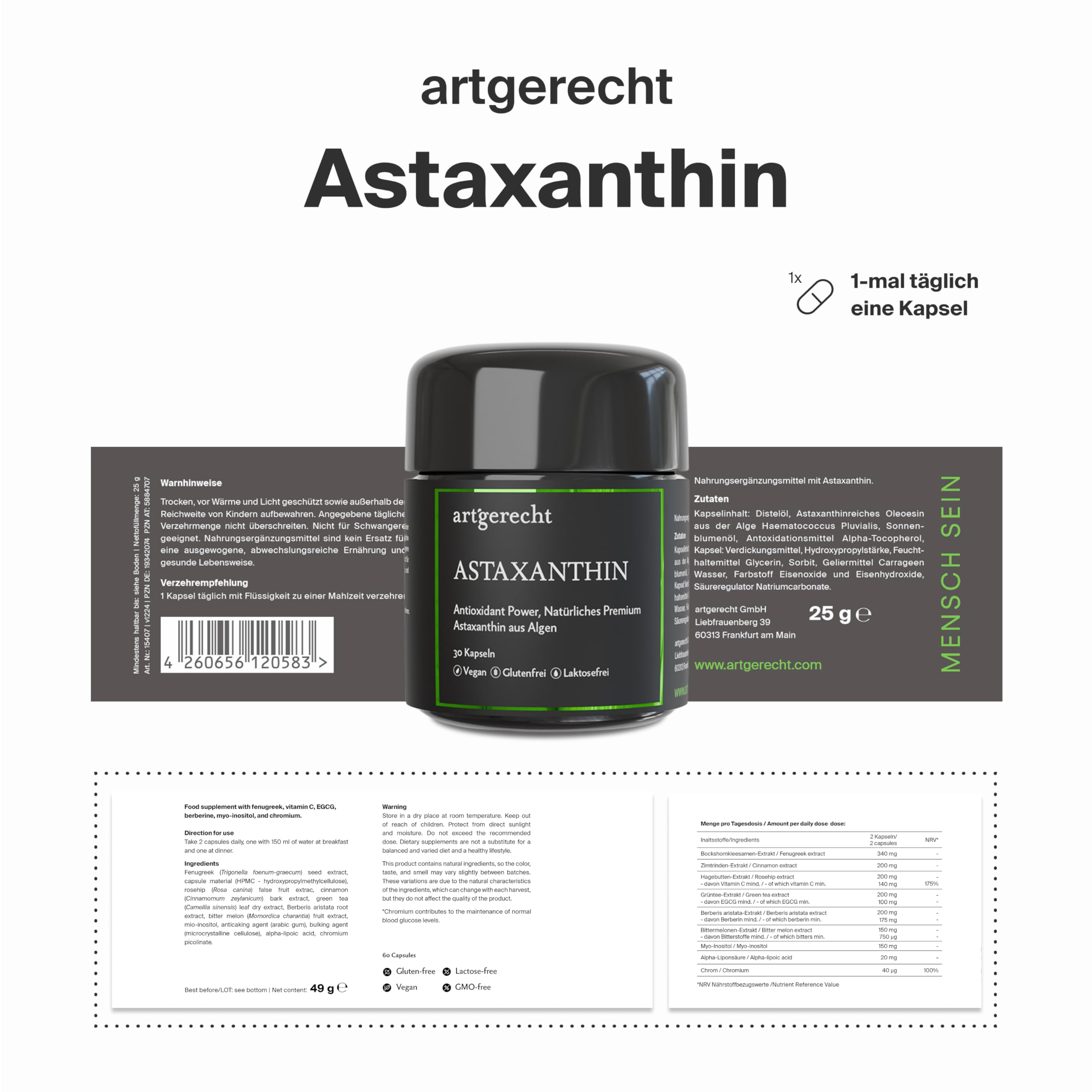ASTAXANTHIN – Natürliches, hochreines Antioxidans aus Algen (Haematococcus pluvialis) | 30 Kapseln mit 8 mg | Für Zellgesundheit, Hautschutz & Immunsystem | Vegan & gentechnikfrei