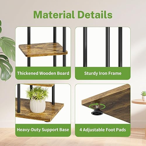 Miniatura 3 de iDavosic.ly Soporte alto para plantas de 6 niveles para interiores, estante esquinero de metal y madera para múltiples flores, estante de exhibición