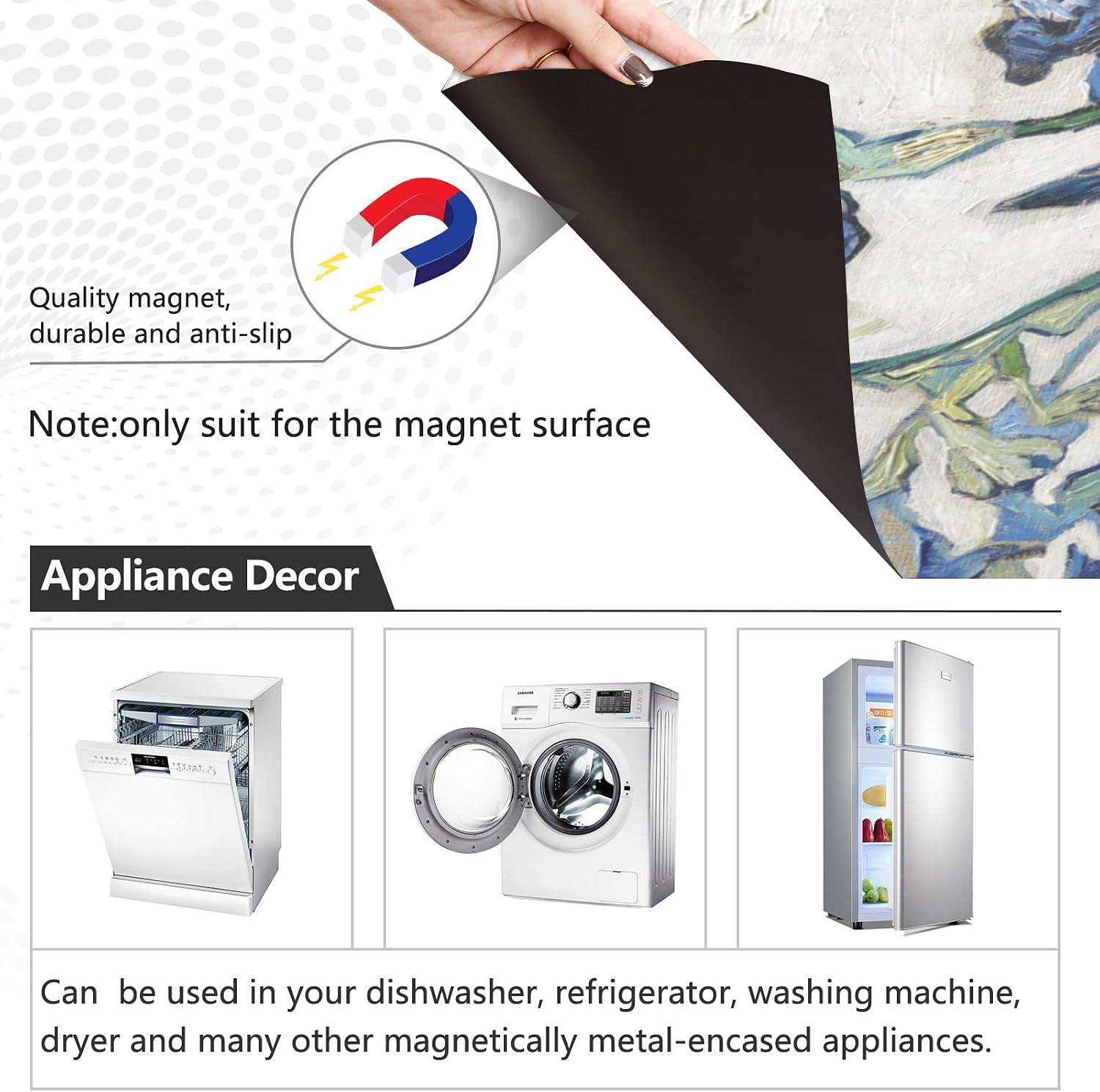 Naanle Dishwasher Magnet Cover Floral Irises Van Gogh Front Dishwasher Cover Magnetic Home Cabinet Decals Appliances Stickers Refrigerator Decorative 23" x 26" image 3