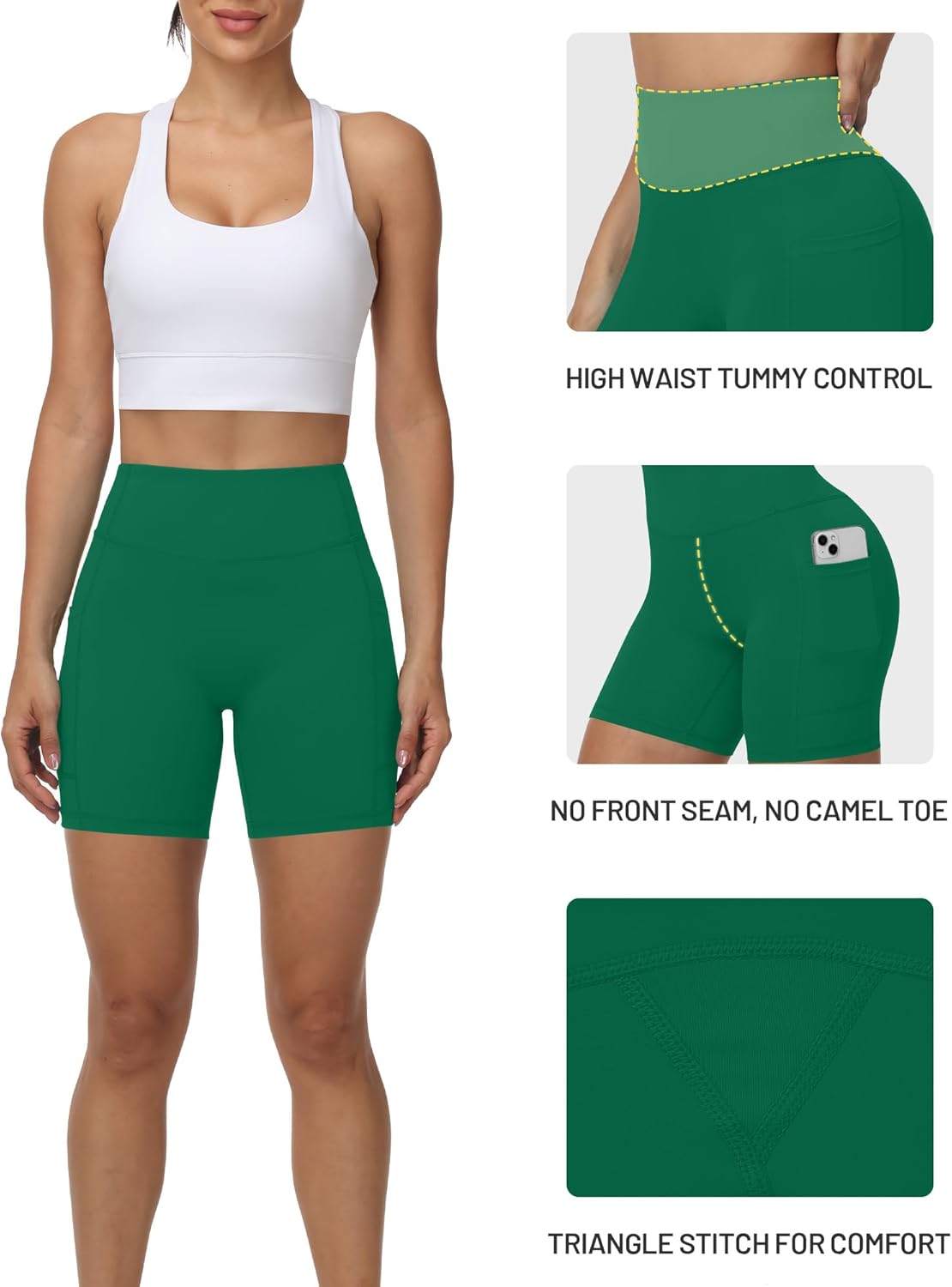 Moozava No Front Seam Women's Biker Workout Shorts 8"/5"/3" High Waist Tummy Control Spandex Shorts Gym Yoga Running Pockets - Image 3