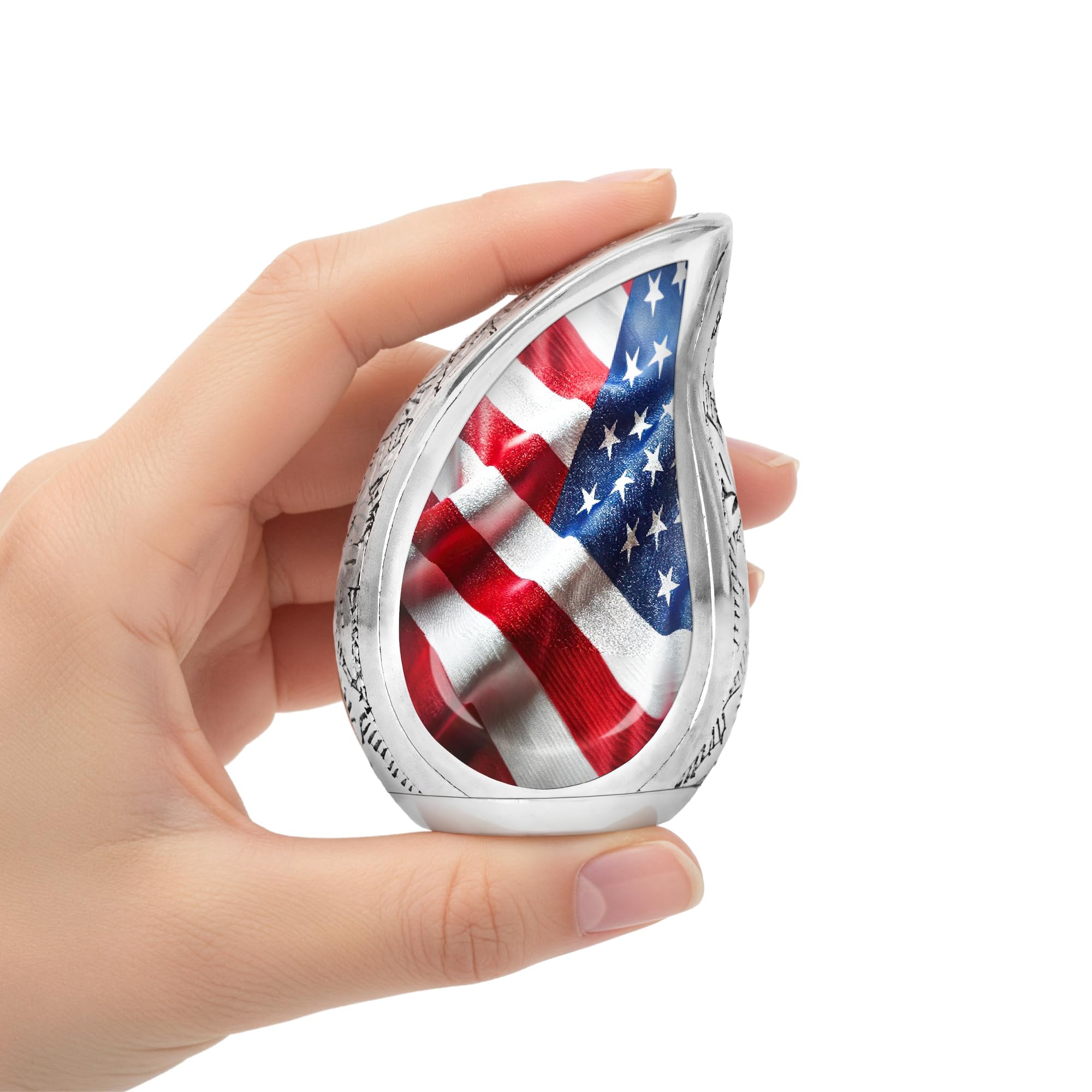 STONLIF American Flag Urn for Human Ashes – Patriotic Small Keepsake Tear Drop Cremation Container for Veterans & Loved Ones – Funeral Memorial Token for Home Display, or Burial