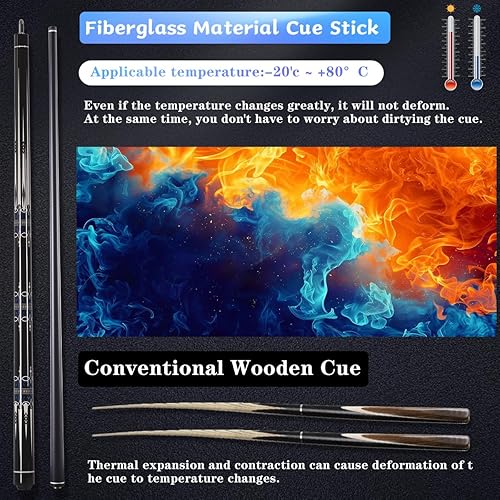 Miniatura 5 de Taco de Billar de Fibra de Vidrio, Taco de Billar de 2 Piezas - 58" Tacos de Billar Profesionales, Juego de Tacos de Billar Profesionales de 19-20