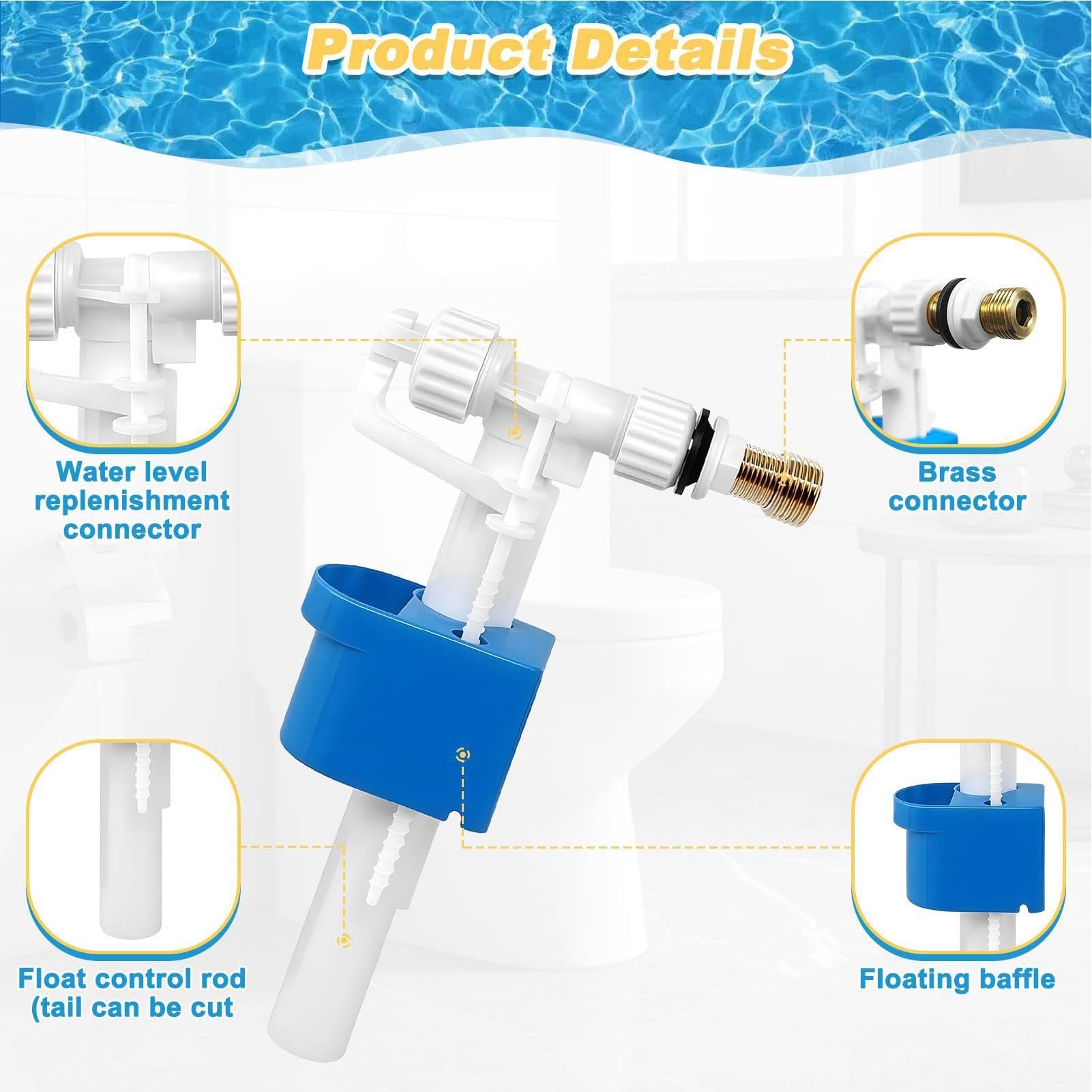 Kit di ricambio per valvola di riempimento WC, facile da installare valvole 'acqua a prova di perdite, 27 x 15 cm, valvola di riempimento del serbatoio del WC, valvole di controllo 'acqua