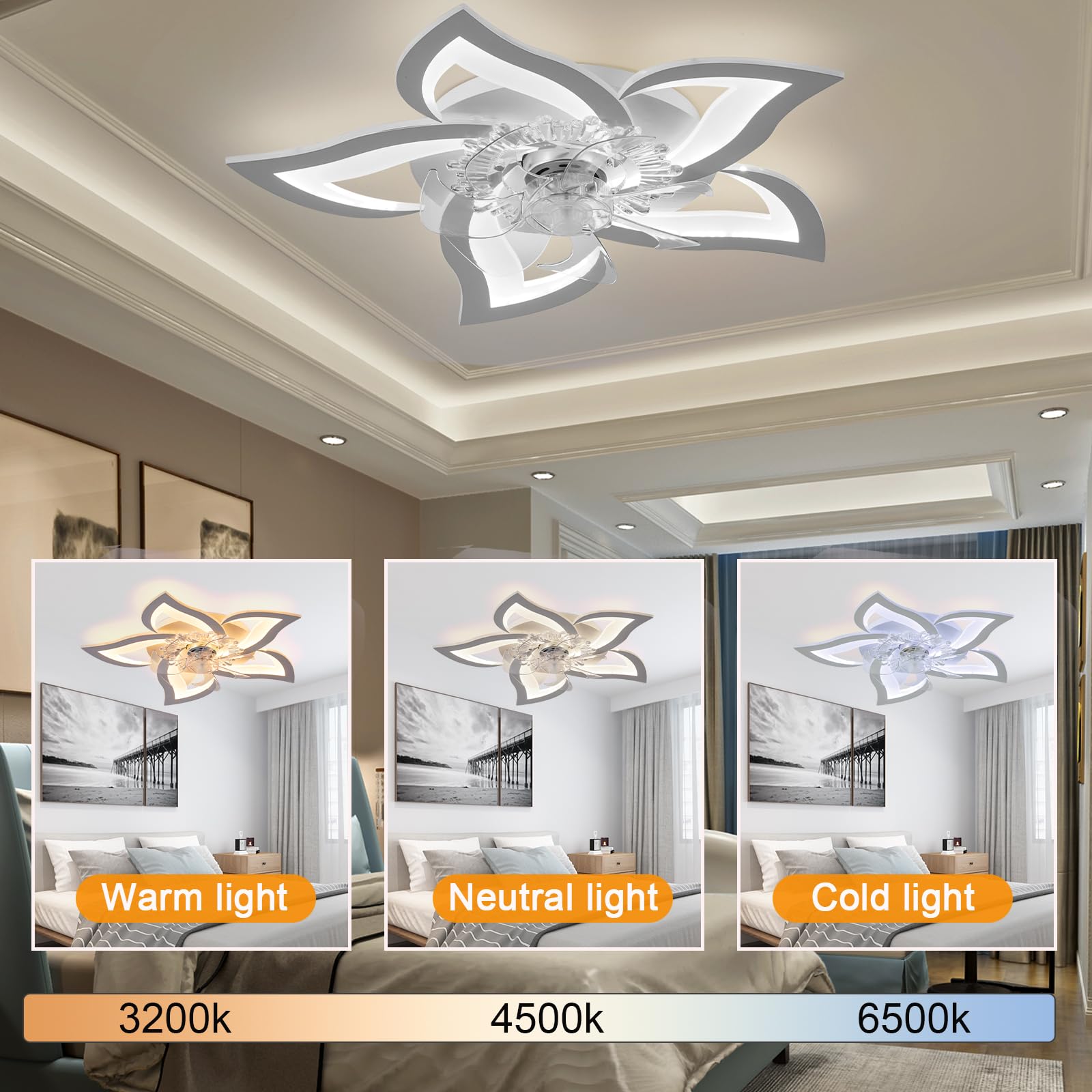 Ceiling Fans with Lights Remote Control Pang Pang,Low Profile Indoor Ceiling Fan with LED Light 7 Blades for Bedroom Kitchen Living Room