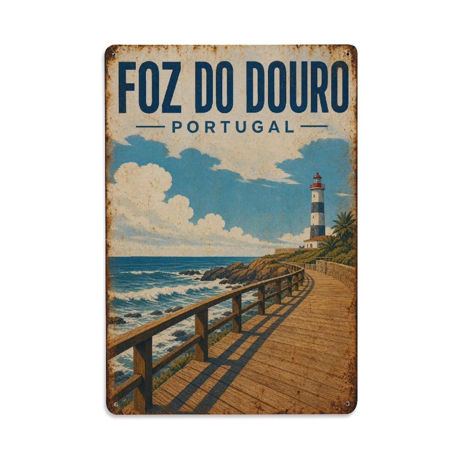 Yrnq 08X12inch Vintage Style Vintage Foz Boardwalk Atlantic Promenade Portugal Metal Tin Sign