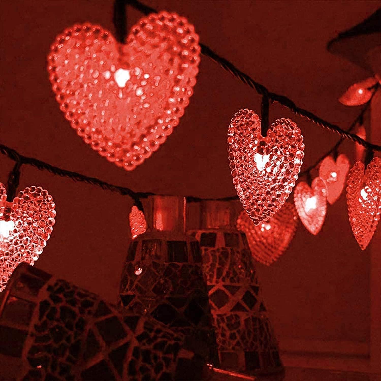 Solar Powered String Lights, 20ft 30 LED Solar Heart-Shaped String Lights Waterproof Ambiance Lighting for Outdoor Patio Garden Christmas Wedding Party Valentine's Day Decor(Red)