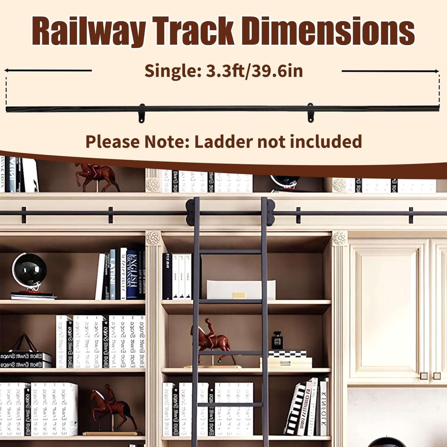 Kit de hardware de escalera de biblioteca rodante telescópico - deslizamiento con rodillos de piso para almacenamiento vertical, sin ocupar espacio de piso - fácil de instalar,10ft/3m Track Kit