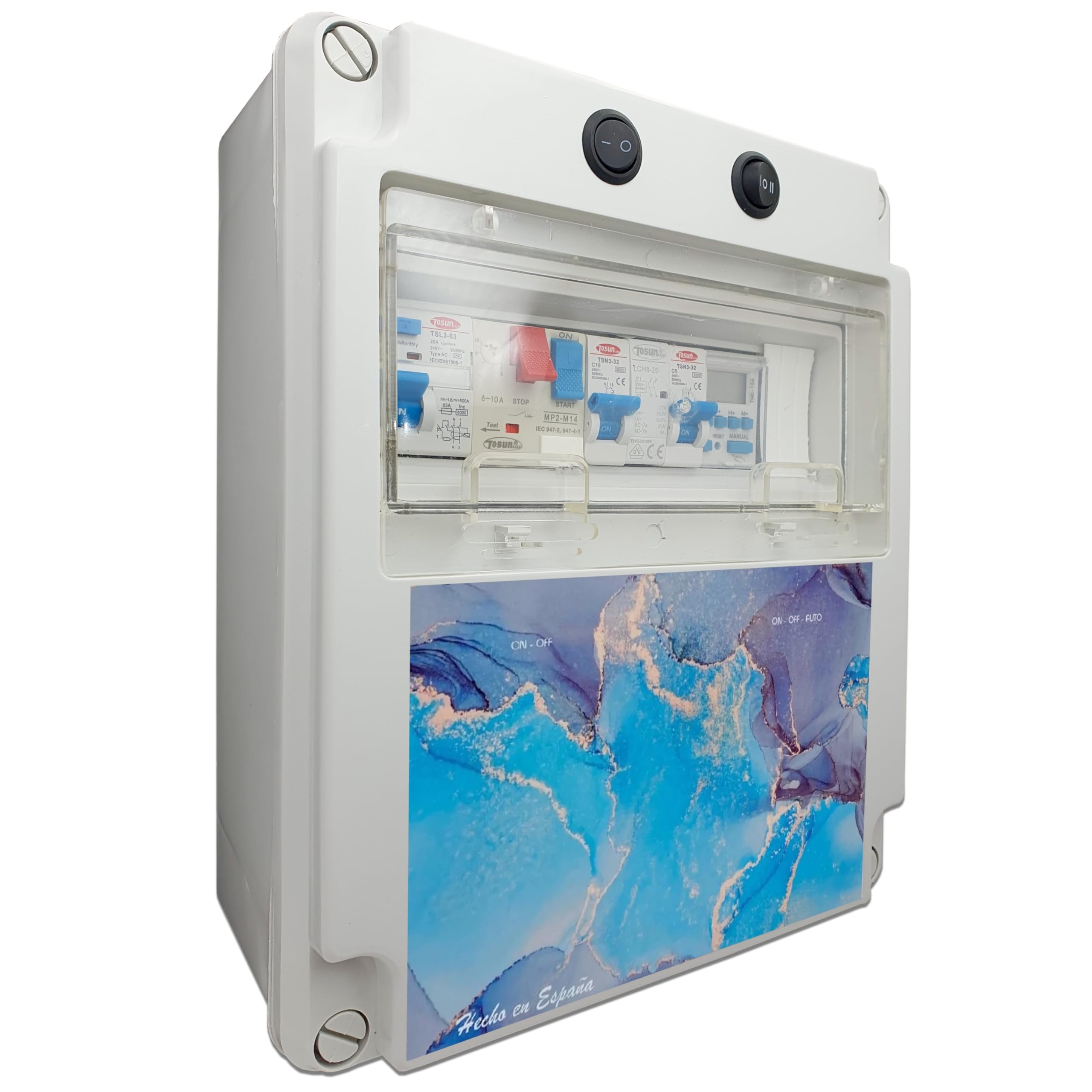 Cuadro Eléctrico para Piscina Iluminación y Motor | Guardamotor y Transformador | Sin Controlador | Contactor para Clorador | 150W 12DC | Bomba de agua 2CV 6-10A