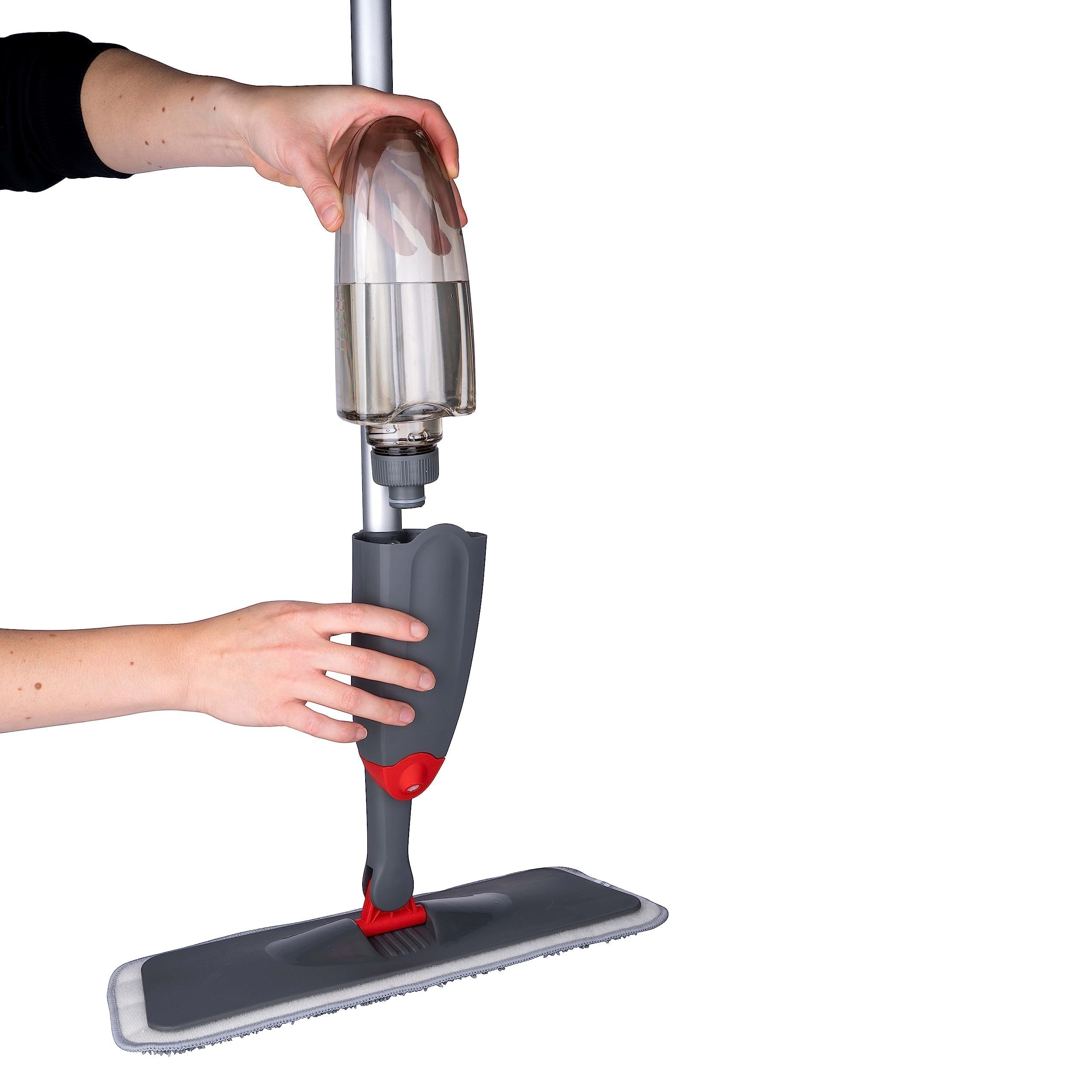 Dirt Devil Mop ze spryskiwaczem, obracany o 360°, w zestawie ze ściereczką do mopa, butelka do uzupełniania 640 ml, do użytku na mokro i na sucho, tworzywo sztuczne, kolor szary