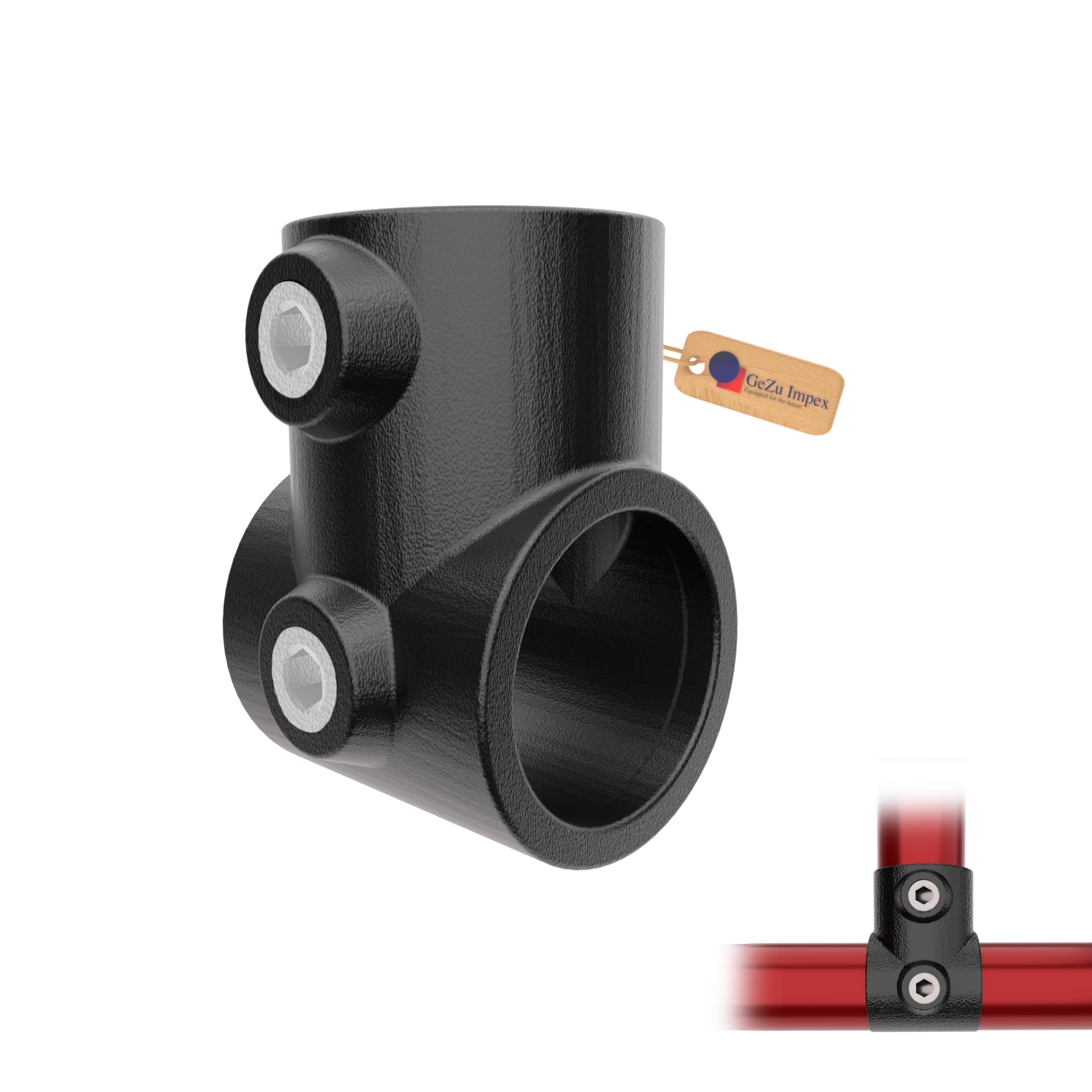 GeZu Impex Short Tee Tube Clamp Ø 42 mm Hot Dip Galvanised Black Powder Coated Single Socket T Connector Pipe Fitting Tube for Tubular Assemblies