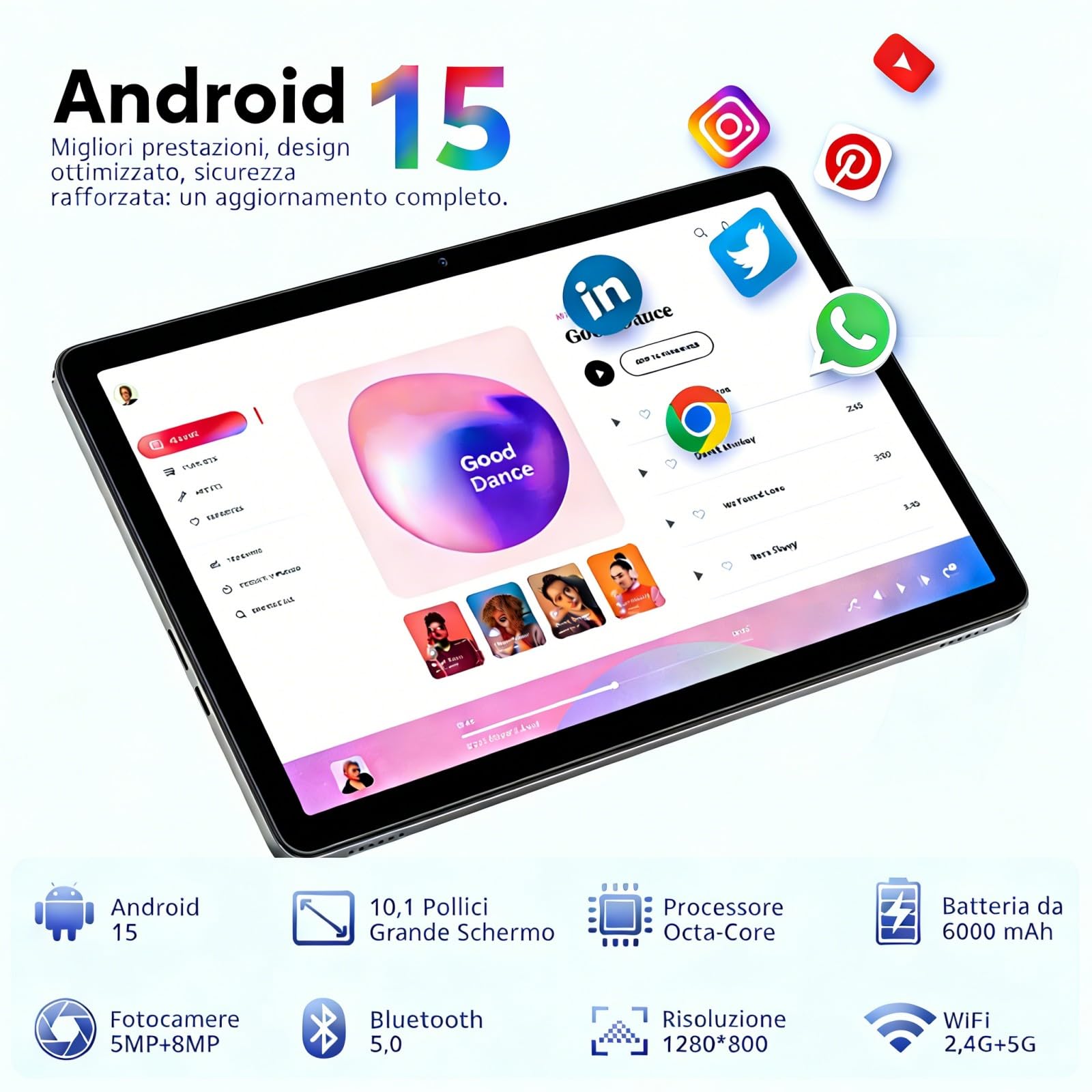 Tablet 10 Pollici, Tablet Android 15 con Custodia, Mouse & Tastiera, Octa-Core, 24GB RAM+128GB ROM+1TB Espandibile, Display IPS HD 1280*800, WiFi 5G, Doppia Fotocamera, 6000mAh, Widevine L1 (K80G)