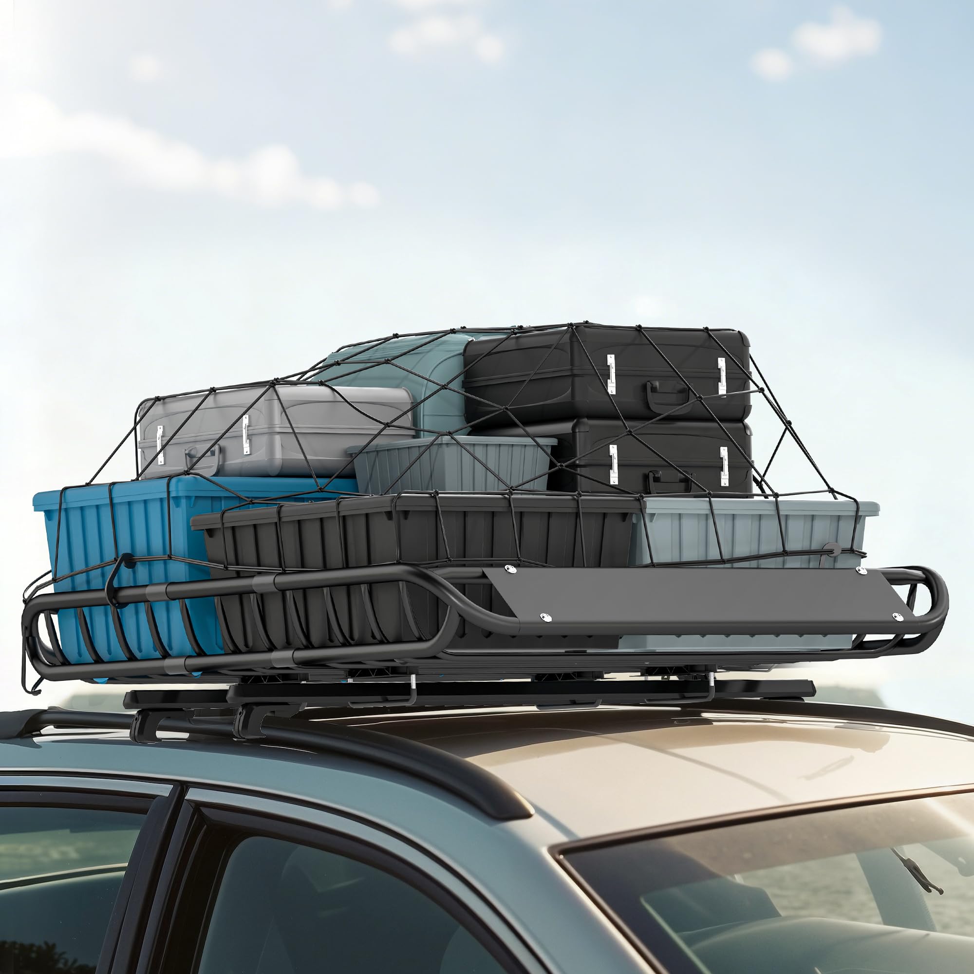 SPORTNOW Dachgepäckträger Universal Dachkorb mit Windschutz bis 68 kg, Rostfrei Auto Gepäckträger aus Stahl, Dachträger Gepäckkorb für SUV Trucks, 116 x 92 x 11,5 cm, Schwarz