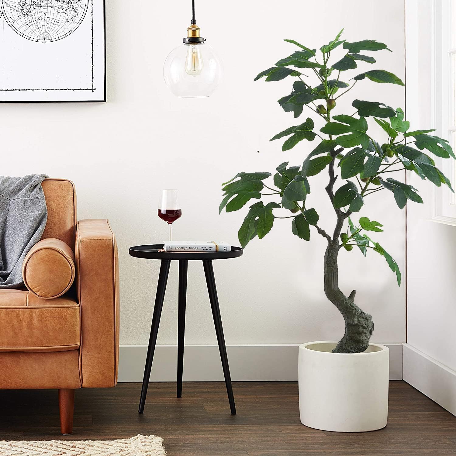 48 Inch Artificial Fig Tree 4ft Fake Potted Tree with Green Leaves and Fruits Artificial Tree Indoor Large Faux Plant Ficus Carica for Modern Home Office Living Room Floor Decor