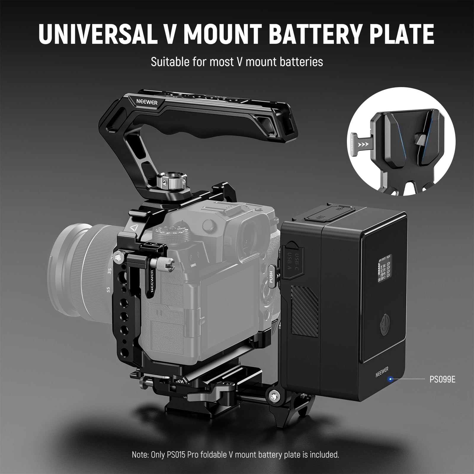 NEEWER Plaque Pliable pour Batterie V Mount et Plaque Base Type Arca Dégagement Rapide, Rig Vidéo Léger pour Caméra DSLR Compatible avec SmallRig Batterie V Mount DJI RS4 RS3 Stabilisateur, PS015 Pro