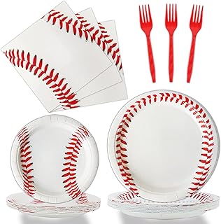 96 Pcs Baseball Party Supplies Bundle Paper Plates Napkins Baseballs Party Birthday Decorations Favors For Girls Serves 24