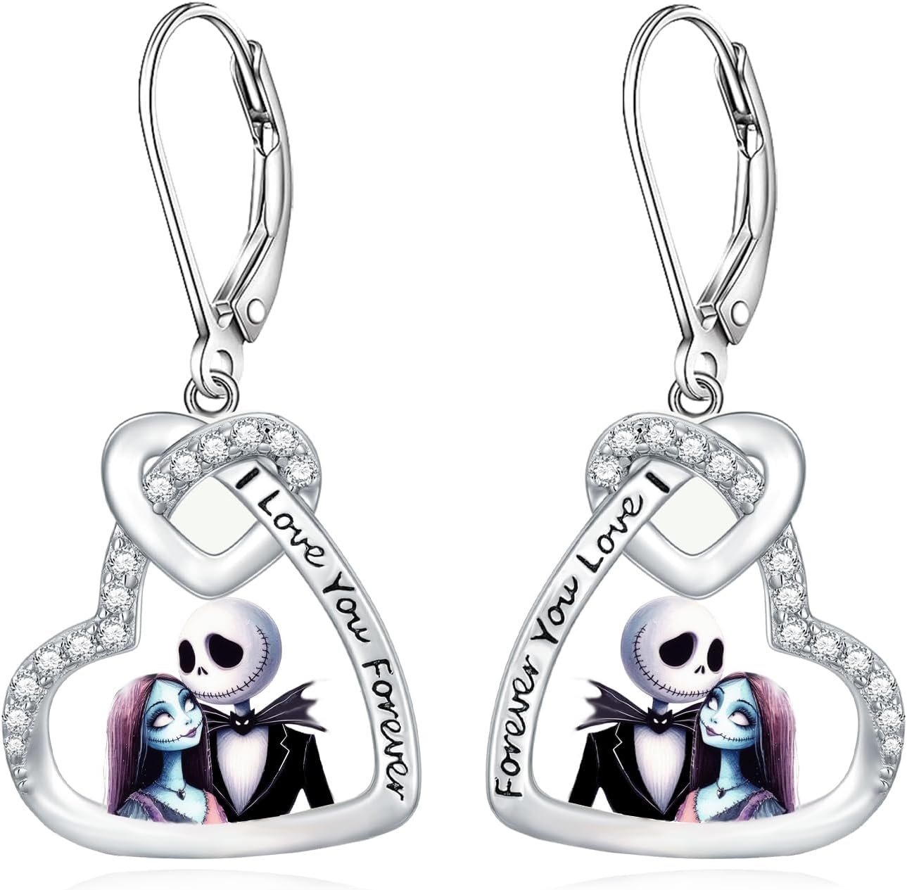 Jack and Sally Earrings 925 Sterling Silver Nightmare Dangle Earrings Halloween Jewelry Gifts for Women