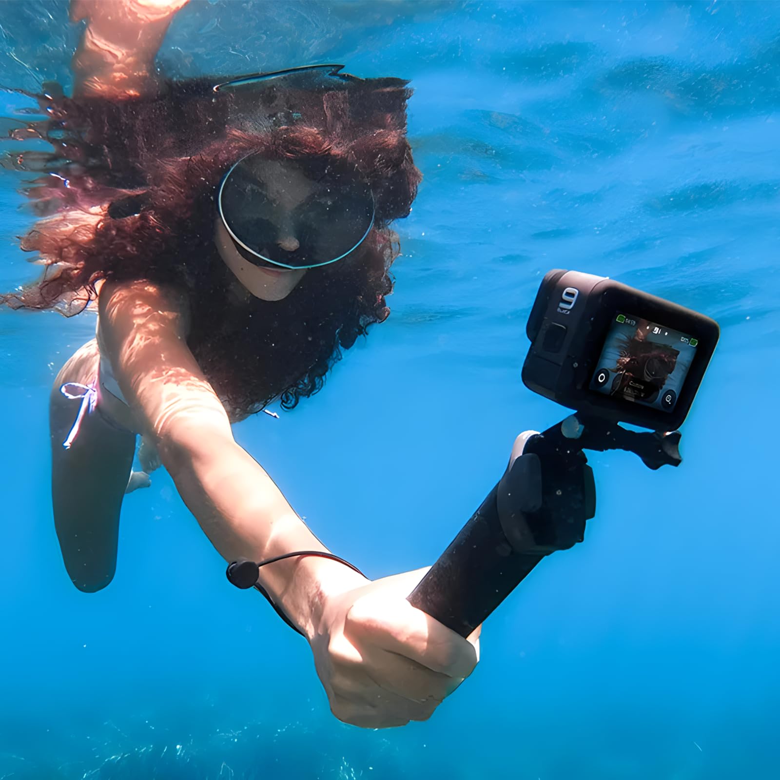 19-49 cm Stick Selfie étanche, Telescopic Pole, Bâton de Selfie étanche en Aluminium Caoutchouté Extensible, Adapté pour GoPro3 + / 4/3/2/5, 19 Pouces, pour plongée, l'escalade, Plein air, Surf