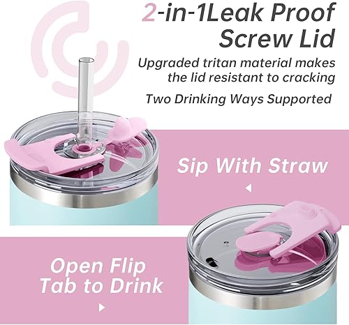 Miniatura 6 de COKTIK Vaso de 40 onzas con asa y tapa con popote, tapa 2 en 1 (pajilla  abatible), vaso de viaje de acero inoxidable aislado al vacío para bebidas