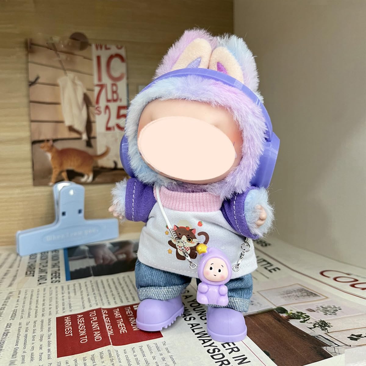 Doll Clothes Compatible with Labubu(17cm-6.7in) V3 Big INTO Energy Luck Purple Suit (No Doll)