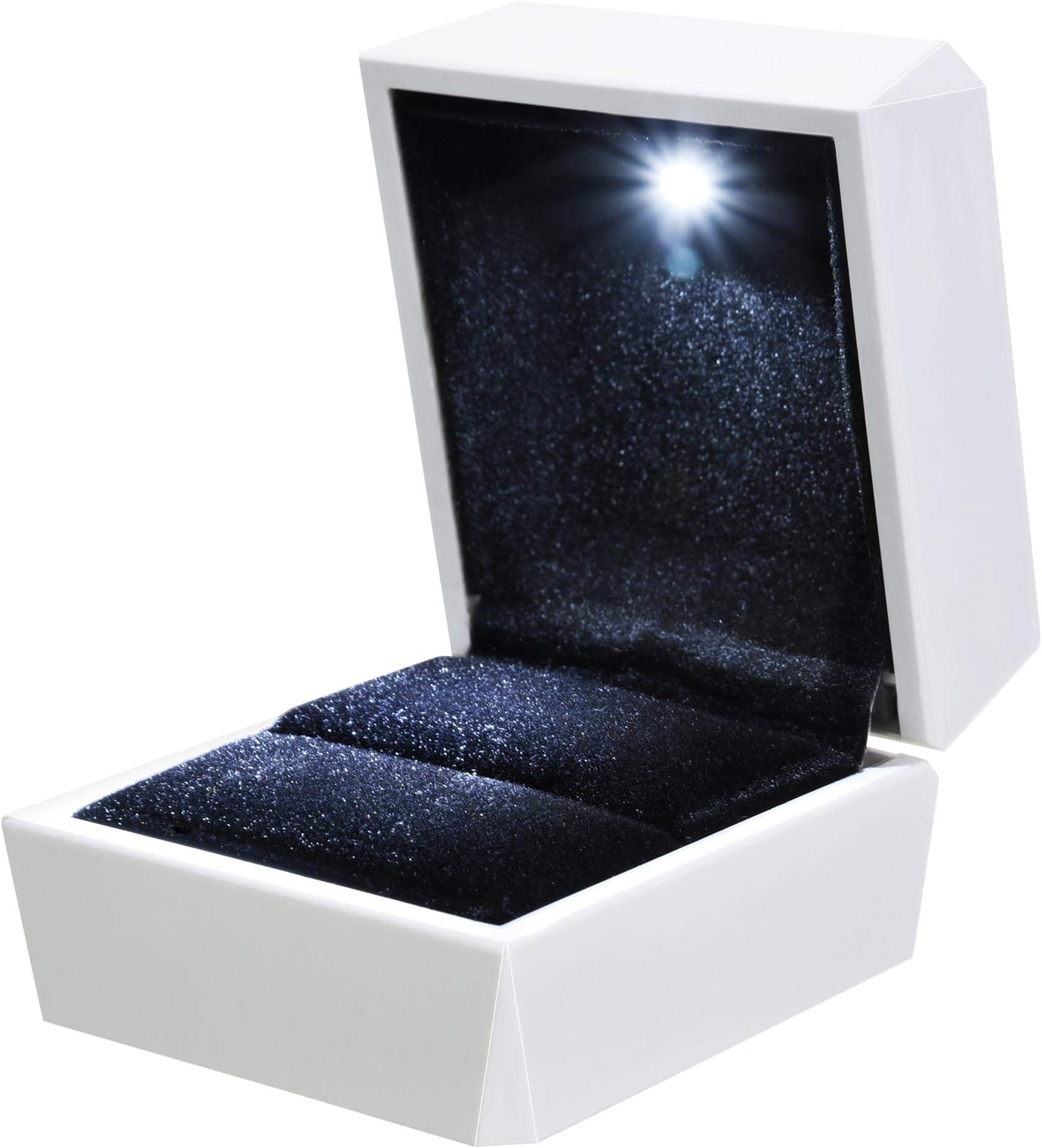 YesHom 2.6"x2.4"x2.1" LED Light Square Diamond Ring Box White Velvet Jewelry Present Wedding Proposal Engagement
