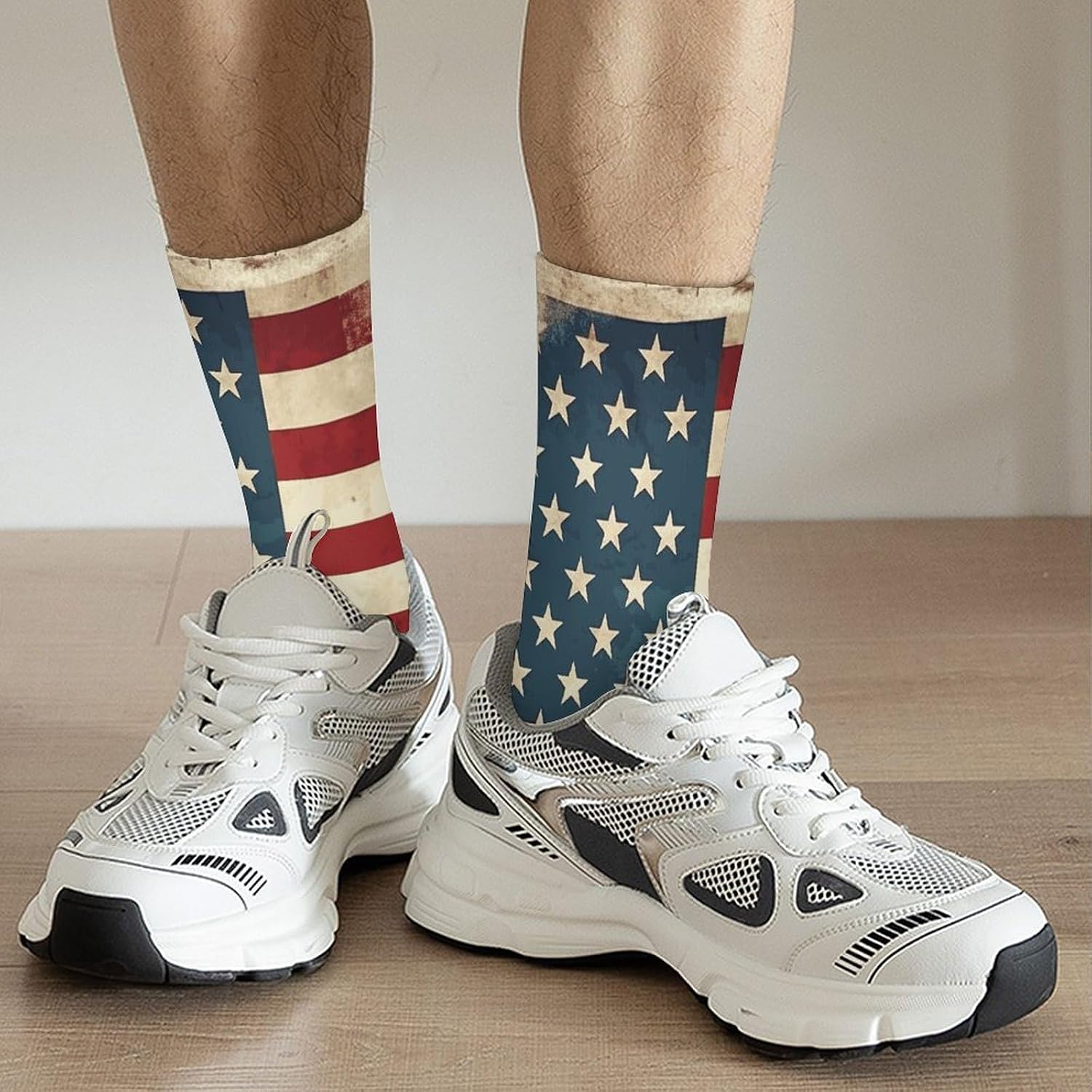 Moisture Wicking Socks, Breathable, Lightweight Crew Sock, Casual | Vintage American USA Flag Work Socks for Women Men, Elastic Soft Boot Socks for Travel, Seamless