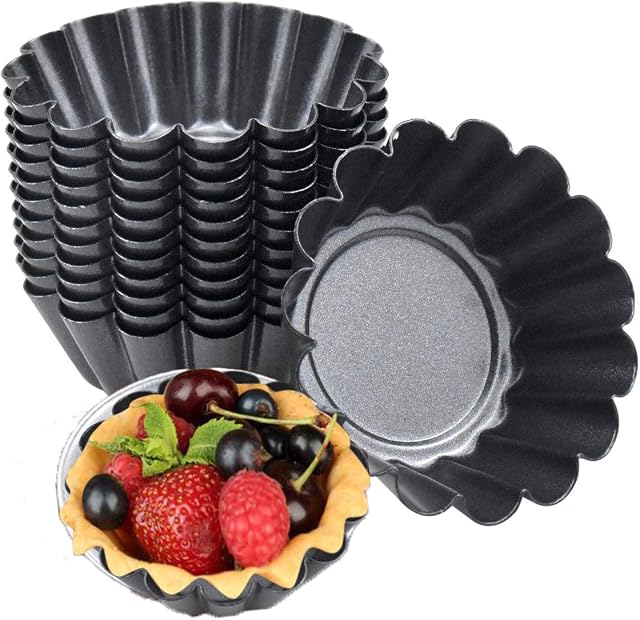 14 Pack Egg Tart Mold Baking Cups, Non-Stick Flower Muffin Case, Resuable Cupcake Tart Mould, Carbon Steel Mini Tartlet Tins for Pudding,Pan Baking, Bakeware,Cookies Cake Tool (7.5 x 2.3cm)