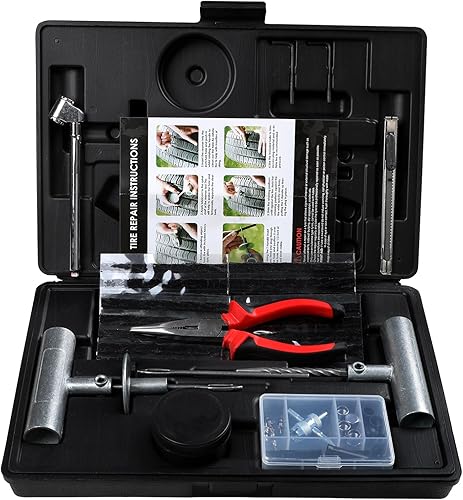 Kit de reparación de neumáticos, kit de 48 piezas de tapones de neumáticos resistentes, herramientas universales de reparación de neumáticos para