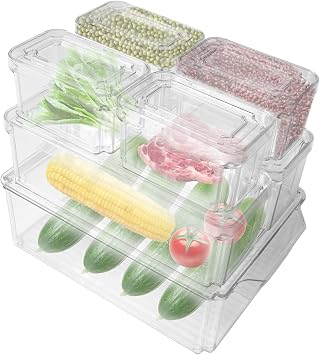 7 PCS Refrigerator Organizer Bins with Lids Food Containers Various Size