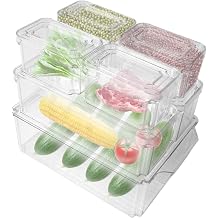 7 PCS Refrigerator Organizer Bins with Lids Food Containers Various Size | Stackable Storage Bins for Fridge, Countertop, Cabinets & Pantry, Clear Transparent, Visualization Storage Jar, Modern-Depo