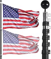NELXINJO 20FT Extra Thick Telescopic Flag Pole with 3x5 American Flag - Rust-Proof Dual-Lock, 50 MPH Wind Rated for Home & Business