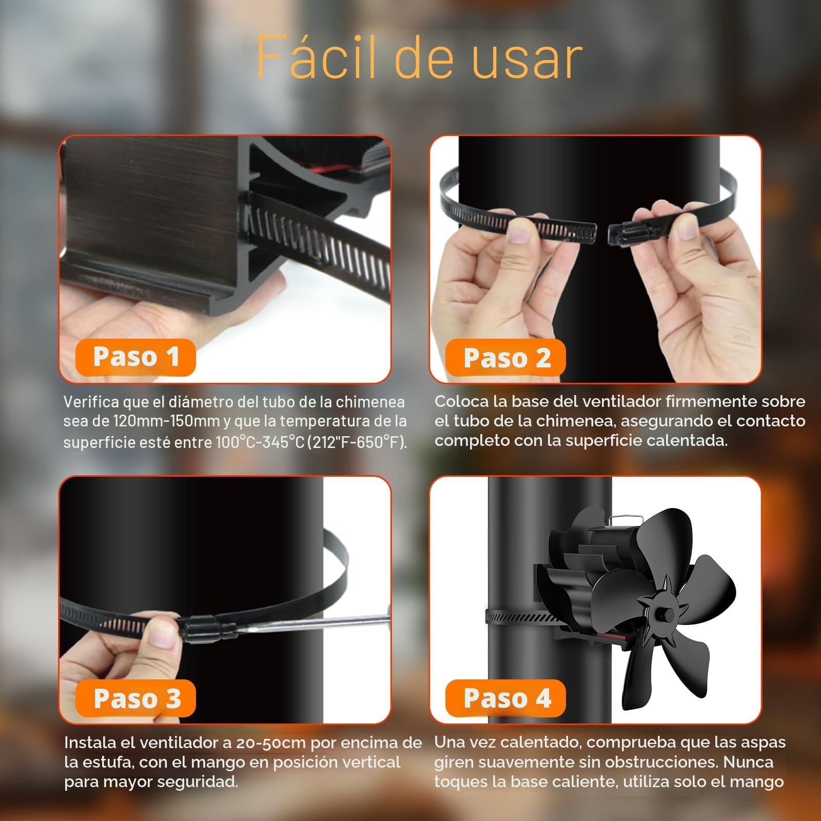 Ventilador para Estufa de leña, Ventilador de Chimenea Mejorado con alimentación de Calor, Apto para Estufas de leña, chimeneas y chimeneas.