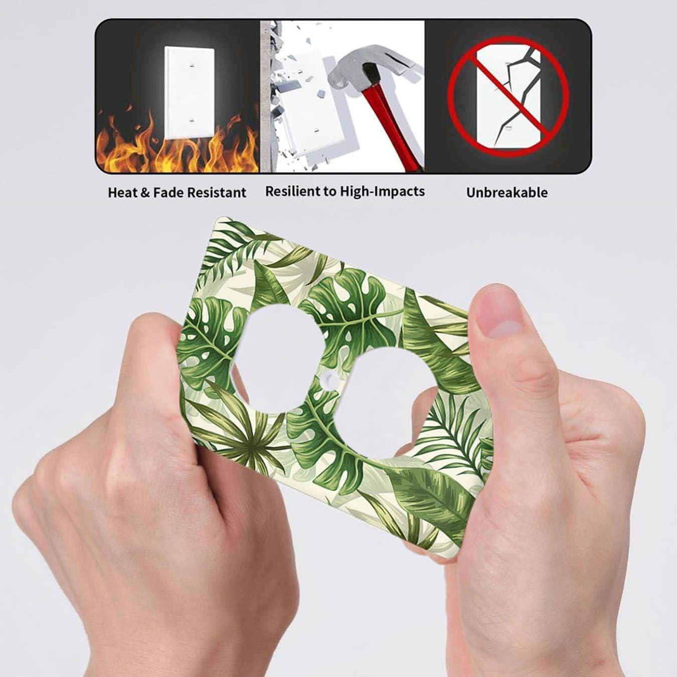 Moslion Green Palm Leaf Wall Plates Switch Covers Plant Tree Banana Leaves Botany Duplex Outlet Cover Plug Plate For Home Decor Office Standard