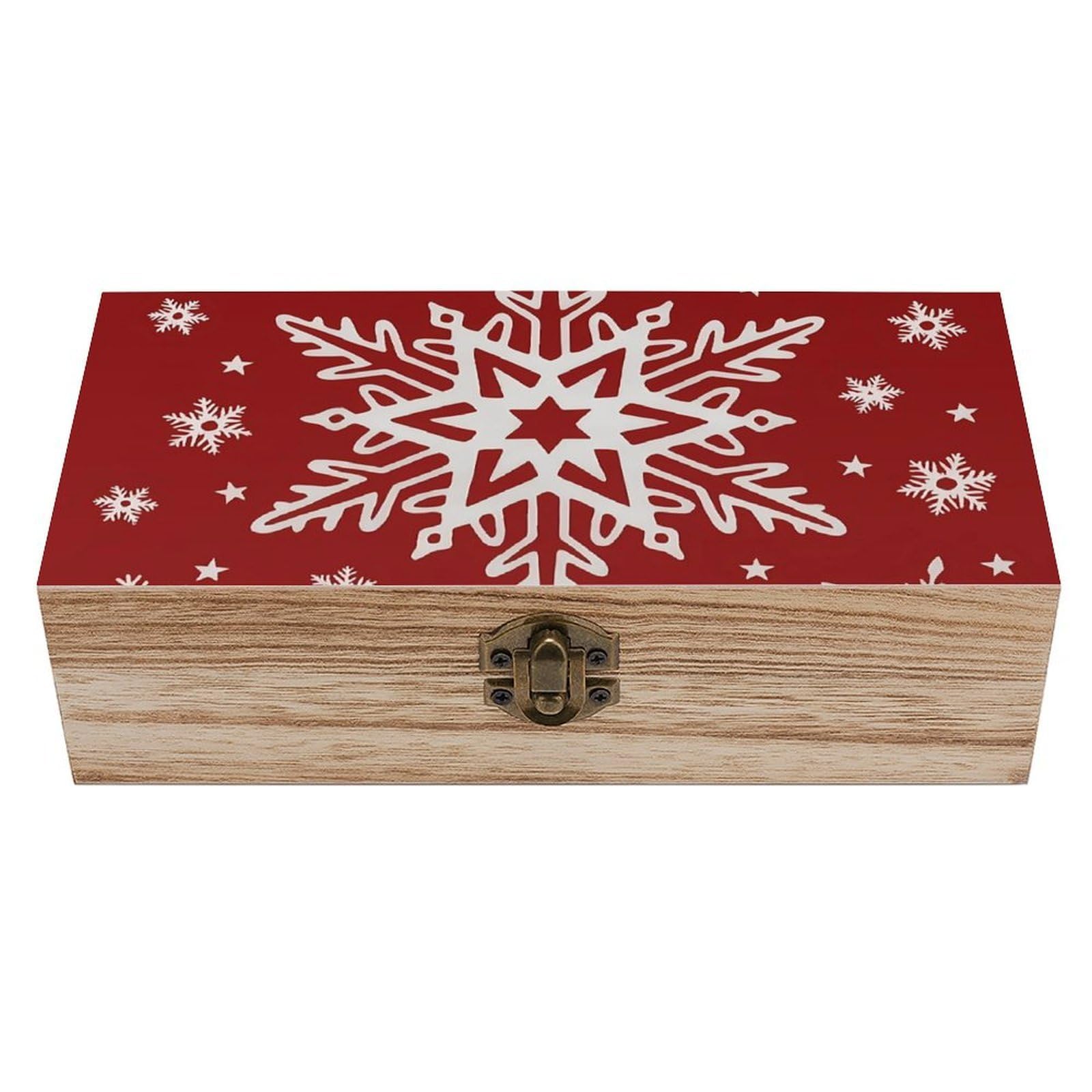 HLBSDM Christmas Red White Snowflakes Retro Wooden Storage Box Jewelry Art Gift Boxs Decorative Keepsake Boxes