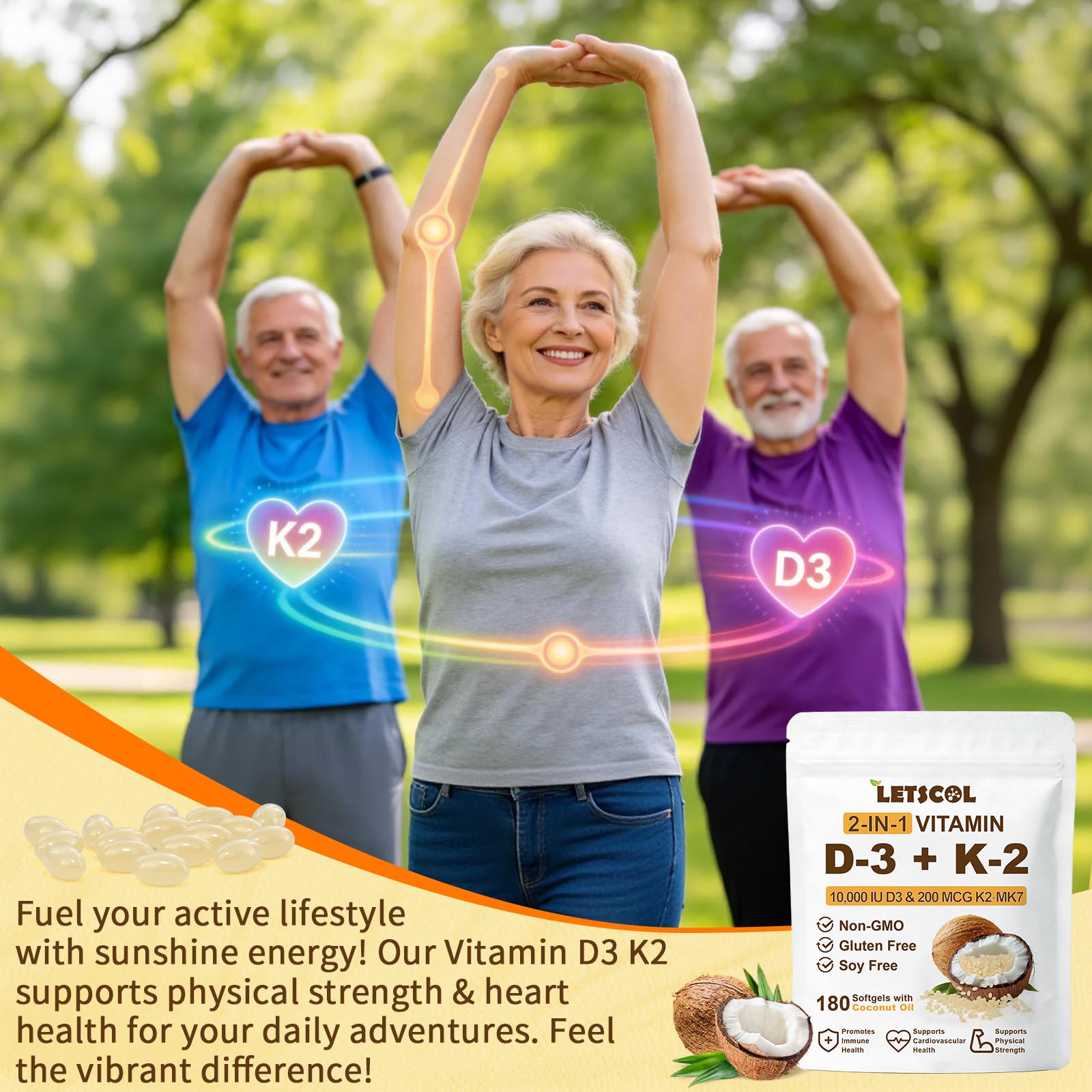 2-in-1 Vitamin D3 K2 Supplement Softgel, Vitamin D3 10000 IU and Vitamin K2 200 mcg, K2 MK7 with D3 Vitamin Supplement Support Immune, Heart, Teeth Health — Amazon image 7
