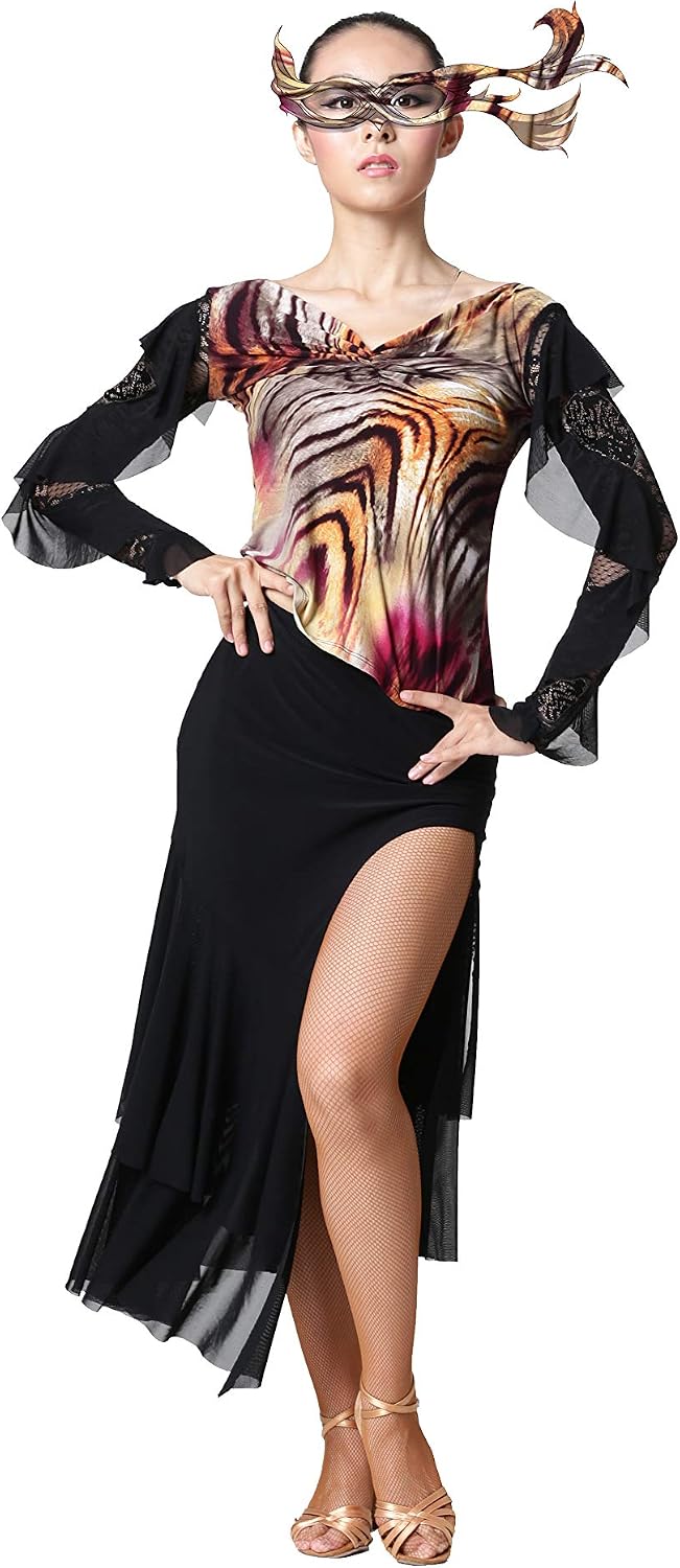 Long Sleeves Lace Latin Ballroom Salsa Tango Practice Performance Dance Top Lace Blouse for Women