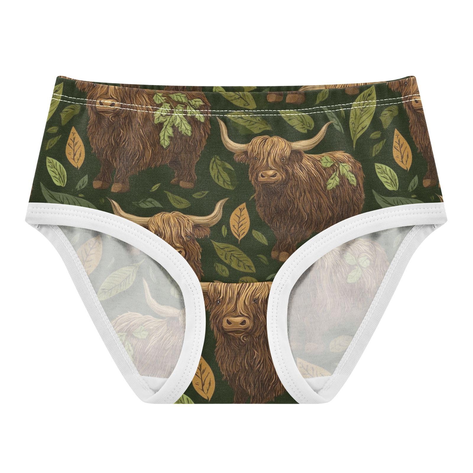 Wusikd Highland Cattle Leaves 2 Girls Underwear Cotton Girls Briefs Soft Toddler Underwear 2T