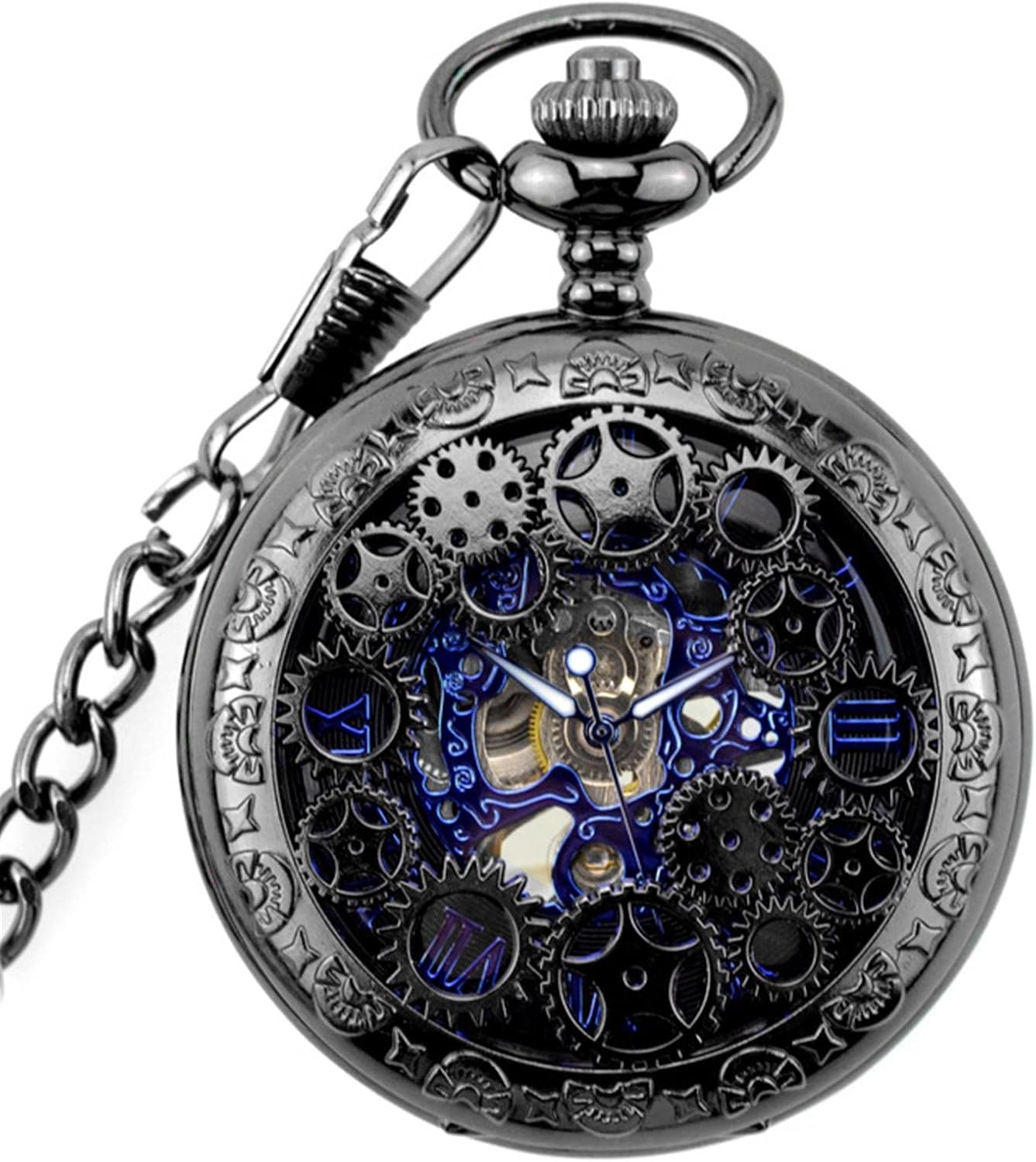 Pocket Watches for Men, Father's Day Pocket Watch Steampunk Retro Gear Skeleton Hand Wind Mechanical Roman Numeral Watches Clock Pendant with 14" Chain