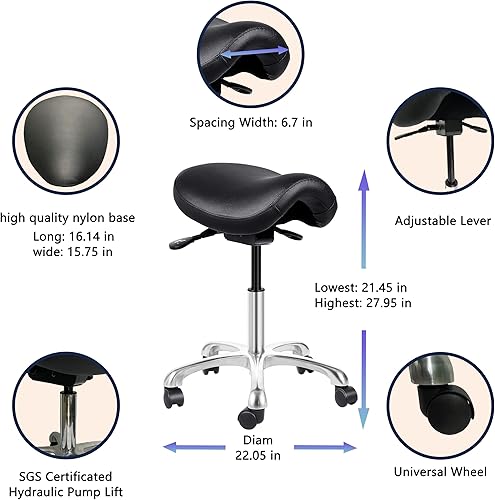 Miniatura 7 de Taburete giratorio de altura ajustable con ruedas, taburete rodante para sala de masaje médico, cocina, spa, dibujo, laboratorio, clínica, dentista,
