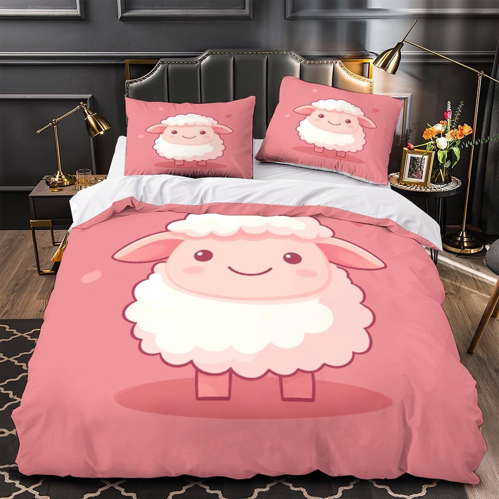 Housse de couette mouton 3D en microfibre douce et respirante pour lit Super King