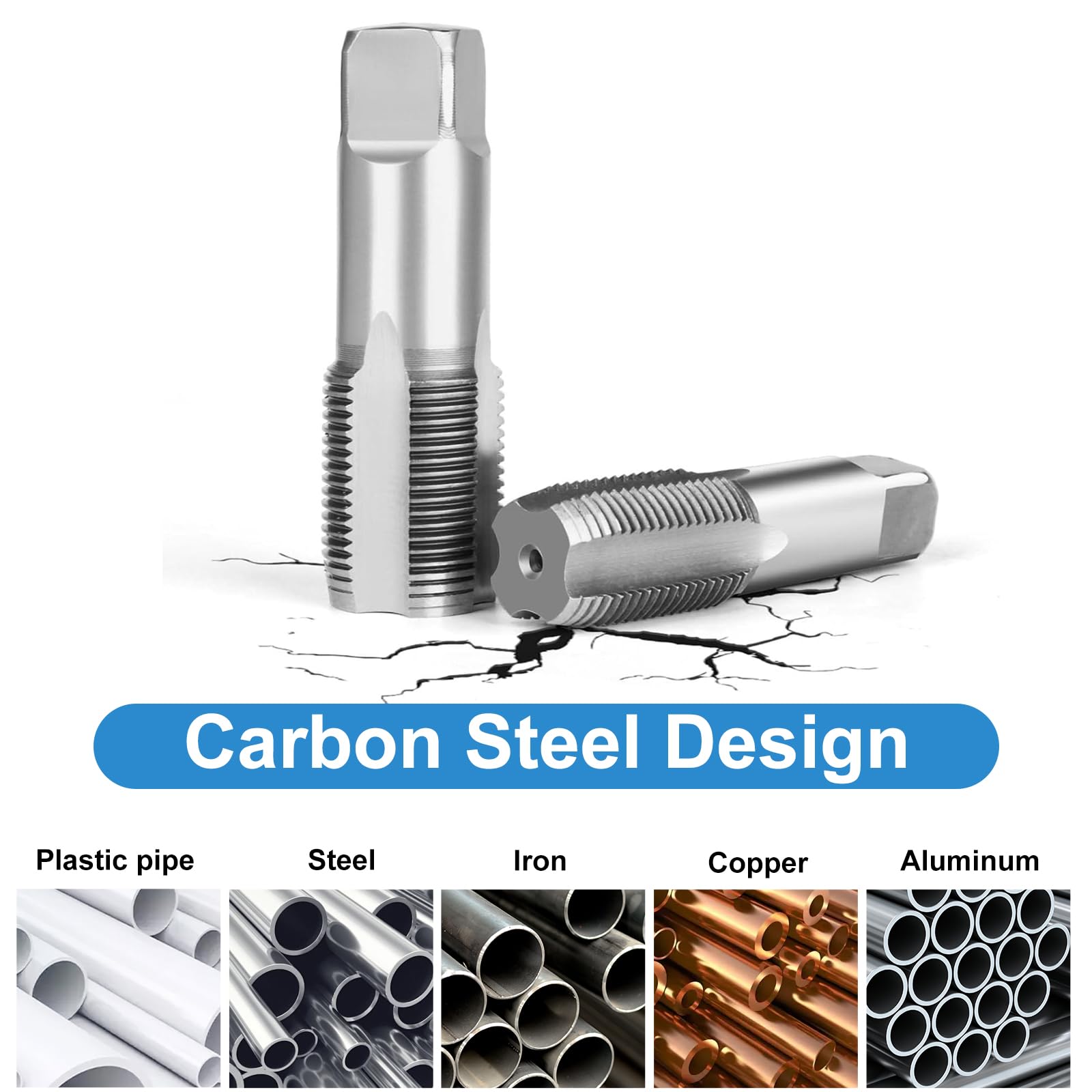 Lot de 5 tarauds NPT pour tuyaux de 1/8", 1/4", 3/8", 1/2", 3/4", 3/4", 3/4", 3/4", en acier au carbone pour tuyaux en PVC, filetage précis