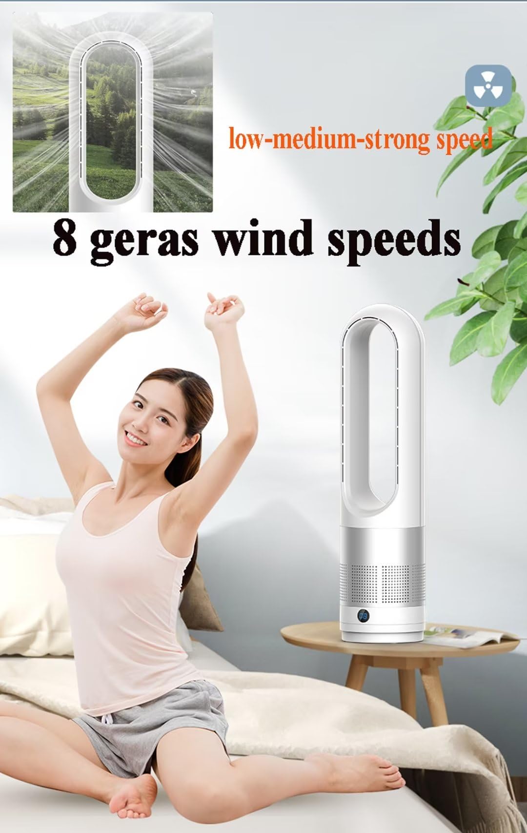 2 w 1 Oczyszczacz powietrza i bezostrzowy wentylator wieżowy, 80 ° Oscylująca podłoga i z pilotem zdalnego sterowania, 8 prędkości, 8 H Timer, LED Touch Sn, 31 cali dla biura domowego