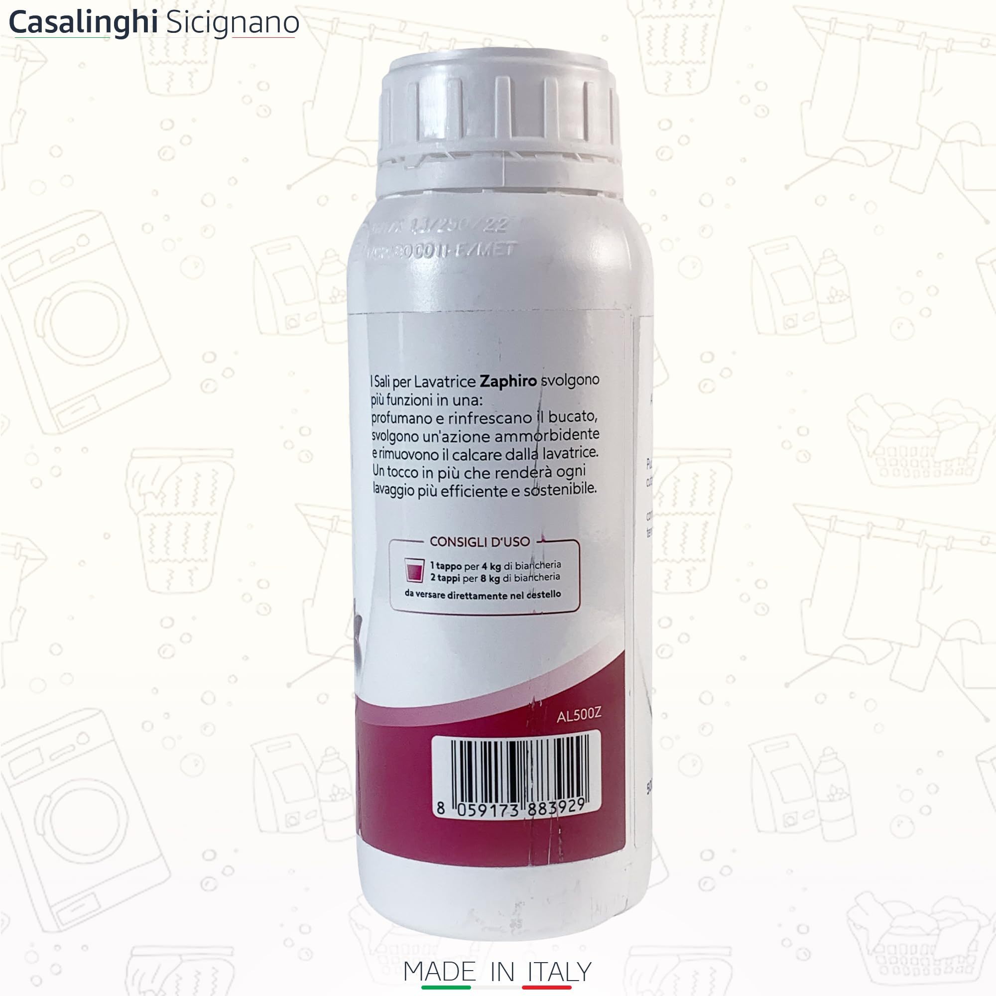 Sicignano Duftkristalle 500 g Zaphiro – Kristalle Made in Italy für Wäsche, 3-in-1: Duft, Weichspüler und Entkalker; Salze für Waschmaschine, erfrischende Wirkung und langanhaltender Duft für Kleidung