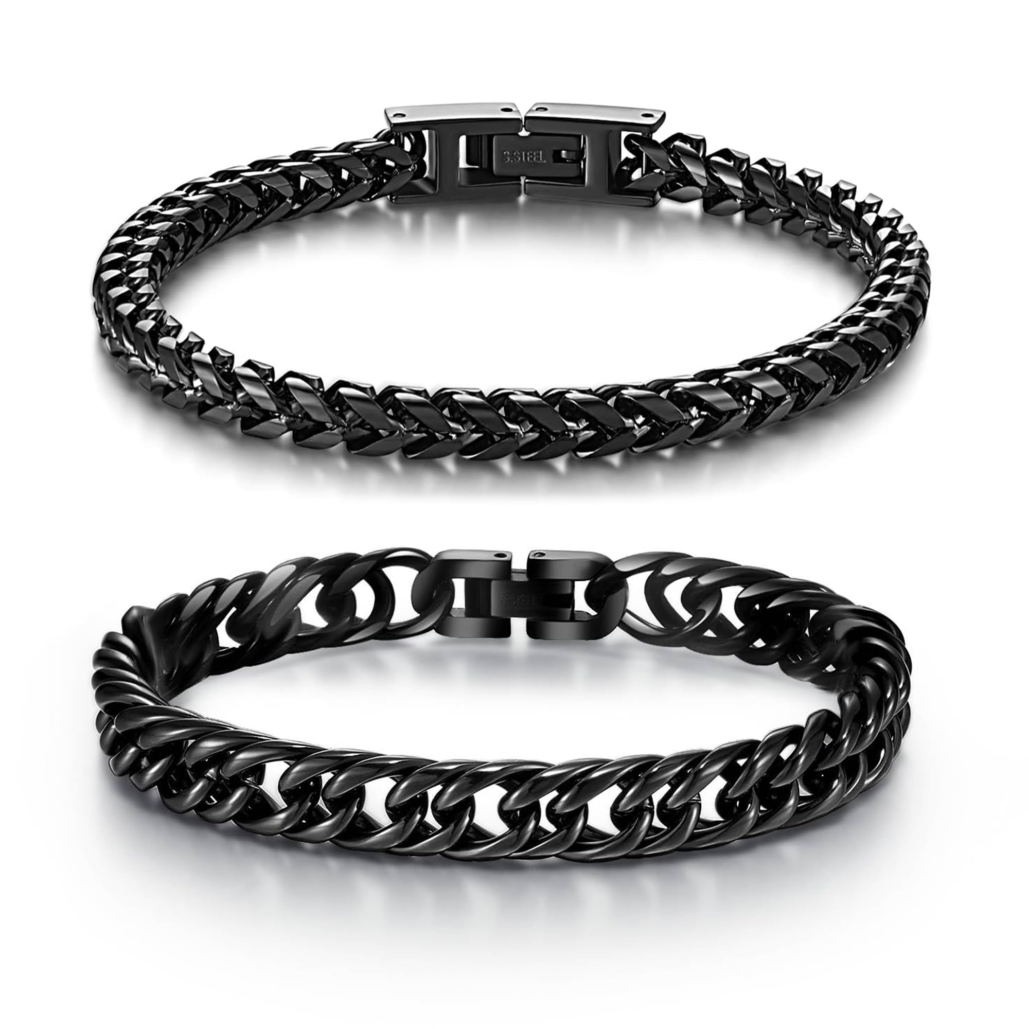 LUCKY2+72PCS Stainless Steel Bracelets for Men: Featuring Fold Over Clasp Franco Chain & Premium Design - Perfect Gifts for Dad, Grandpa, Boyfriend, Husband, Son, Brother