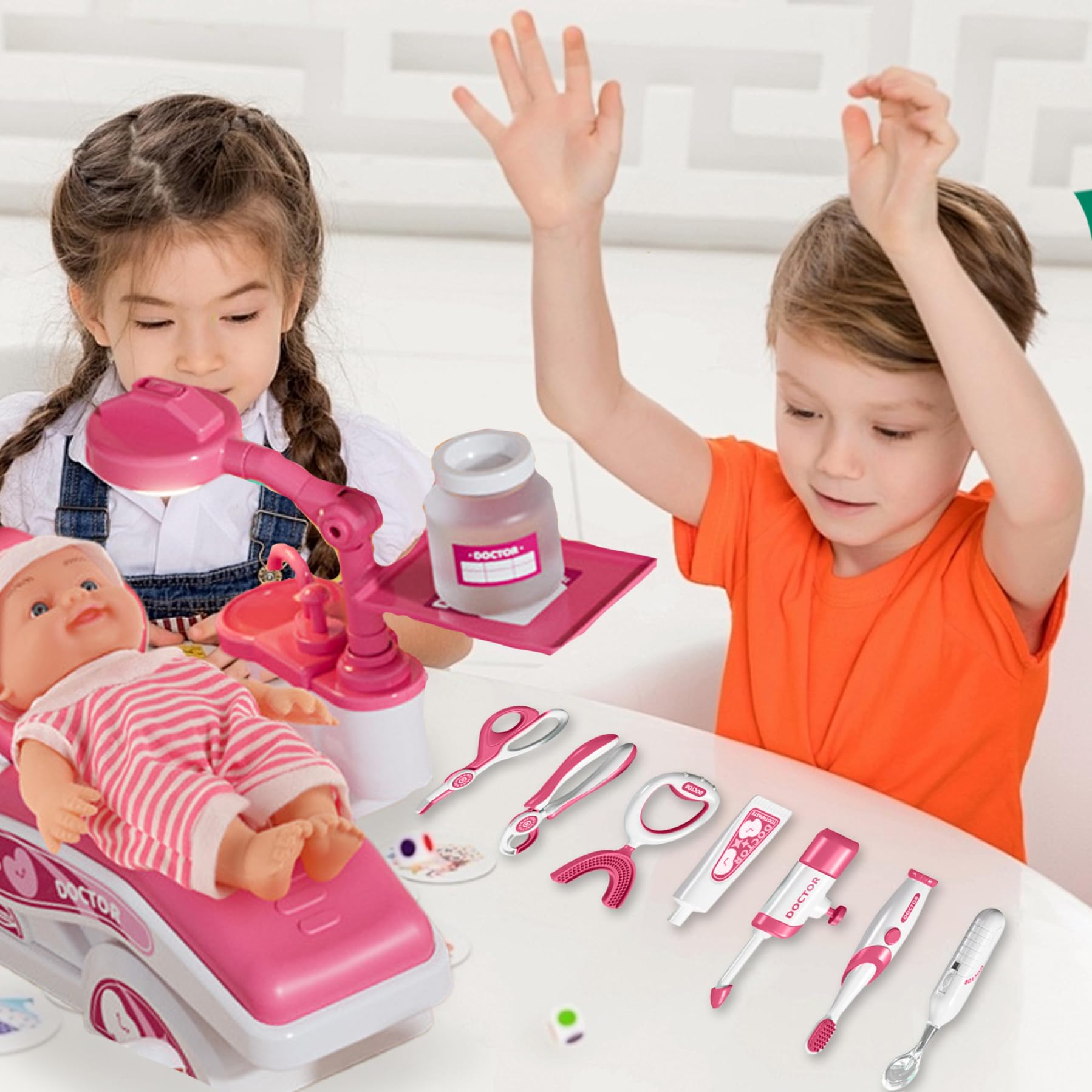 Juego de Dentista para niños, Juego Realista de médico para niños pequeños con muñeca, Juguete de Dentista Educativo temprano, Kit médico de plástico para pequeños Mayores de 3 años