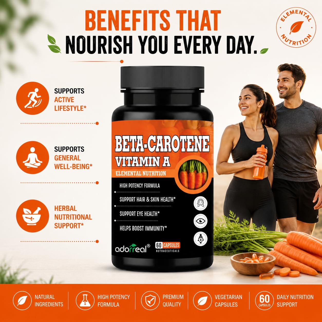 Adorreal Beta-Carotene Vitamin A Capsules | 25,000 IU Vitamin A from Beta-Carotene | Vegetarian Capsules | Supports Eye Health, Skin Health & Normal Immune Function | 60 Capsules 4