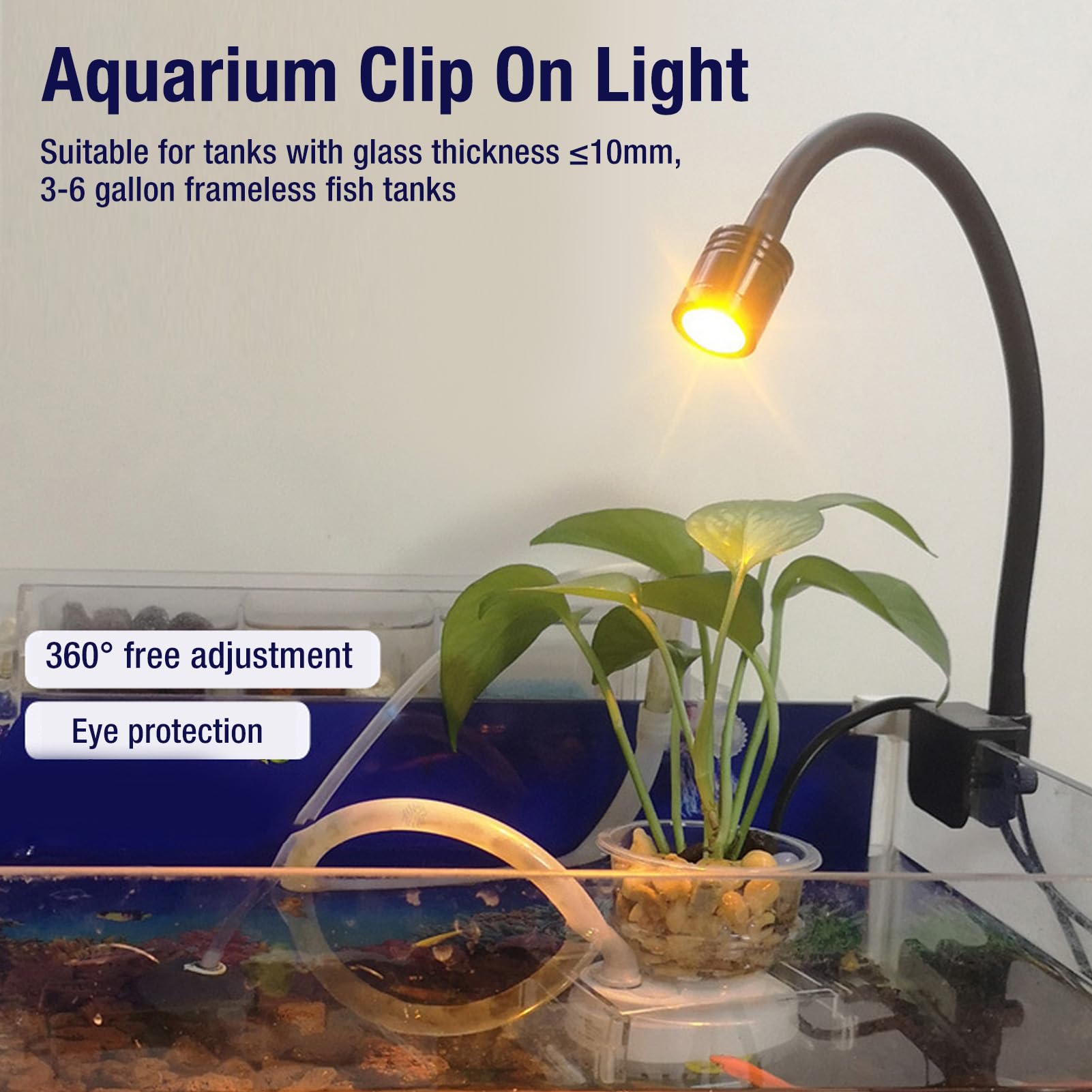 Luce LED Per Acquario Clip-on - Regolabile 360°, Impermeabile, Per Piante Acquatiche E Terrari