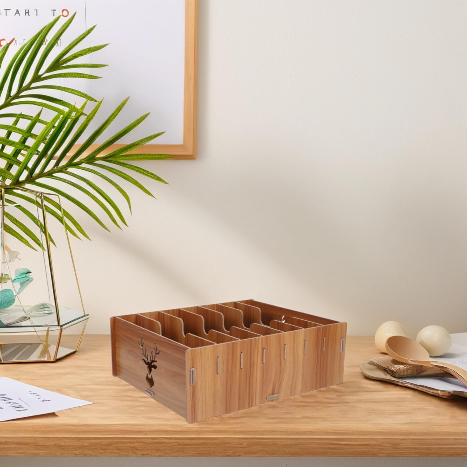 Caja de Almacenamiento de Documentos de Madera Marrón para Escritorio | Organizador de Mesa de Oficina, Clasificador de Facturas y Correo, Incluye Guía de Instalación