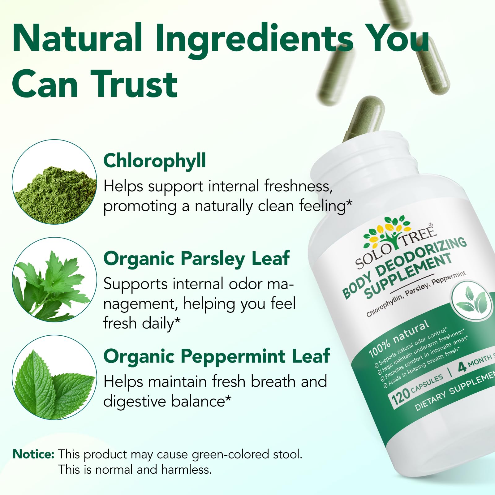Chlorophyll Capsules, Body Odor Supplement for Women & Men, Natural Internal Body Deodorant Supplement,Reduce Odor in Underarms, Intimate Areas & Oral, Freshen Breath, Vegan Chlorophyll Pills (120Pcs) — Amazon image 3