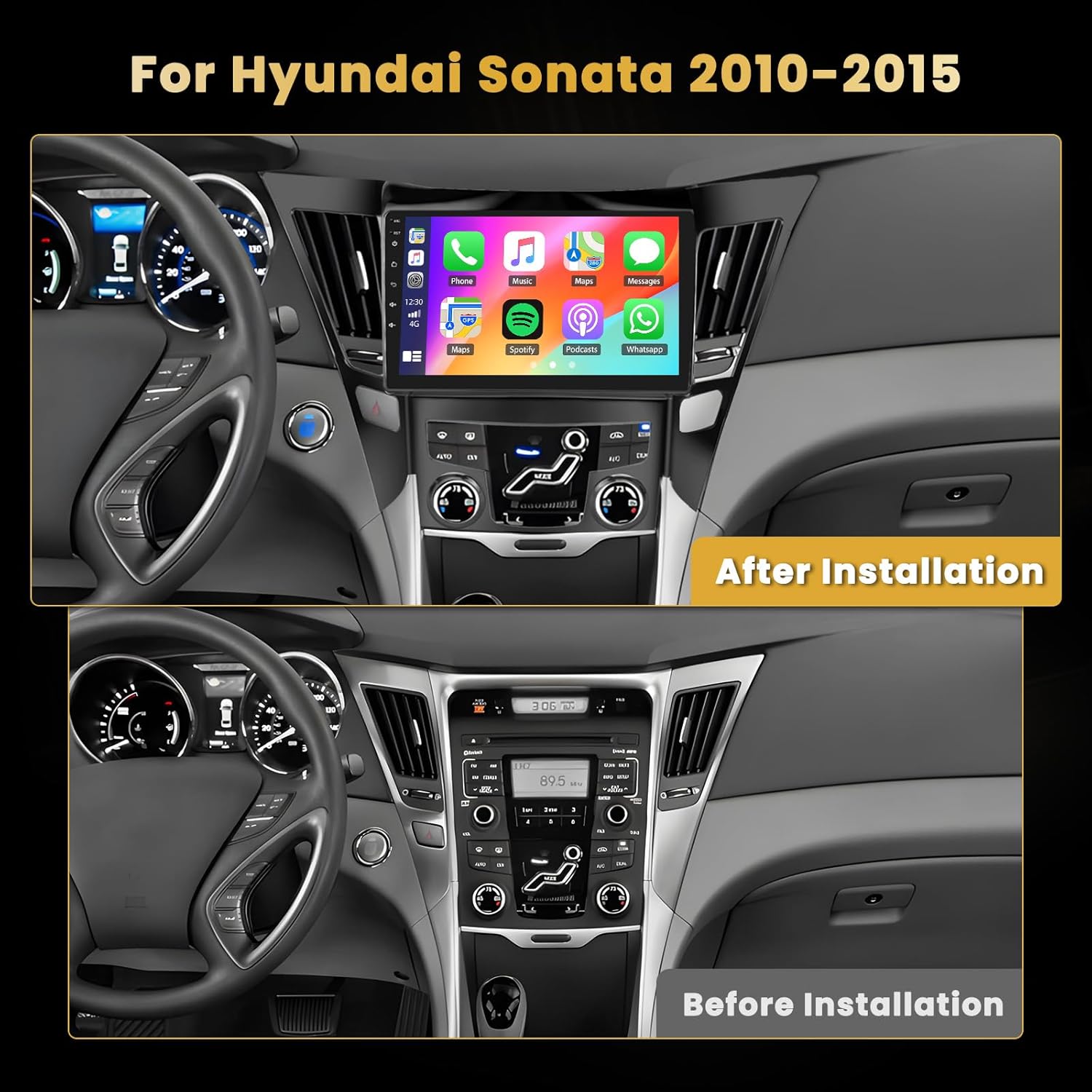 for hyundai sonata 2010-2015 android car stereo with wireless carplay, 8 core 4+64gb 9 inch ips touchscreen car radio 59ui gps navigation wifi 32eq dsp backup camrea